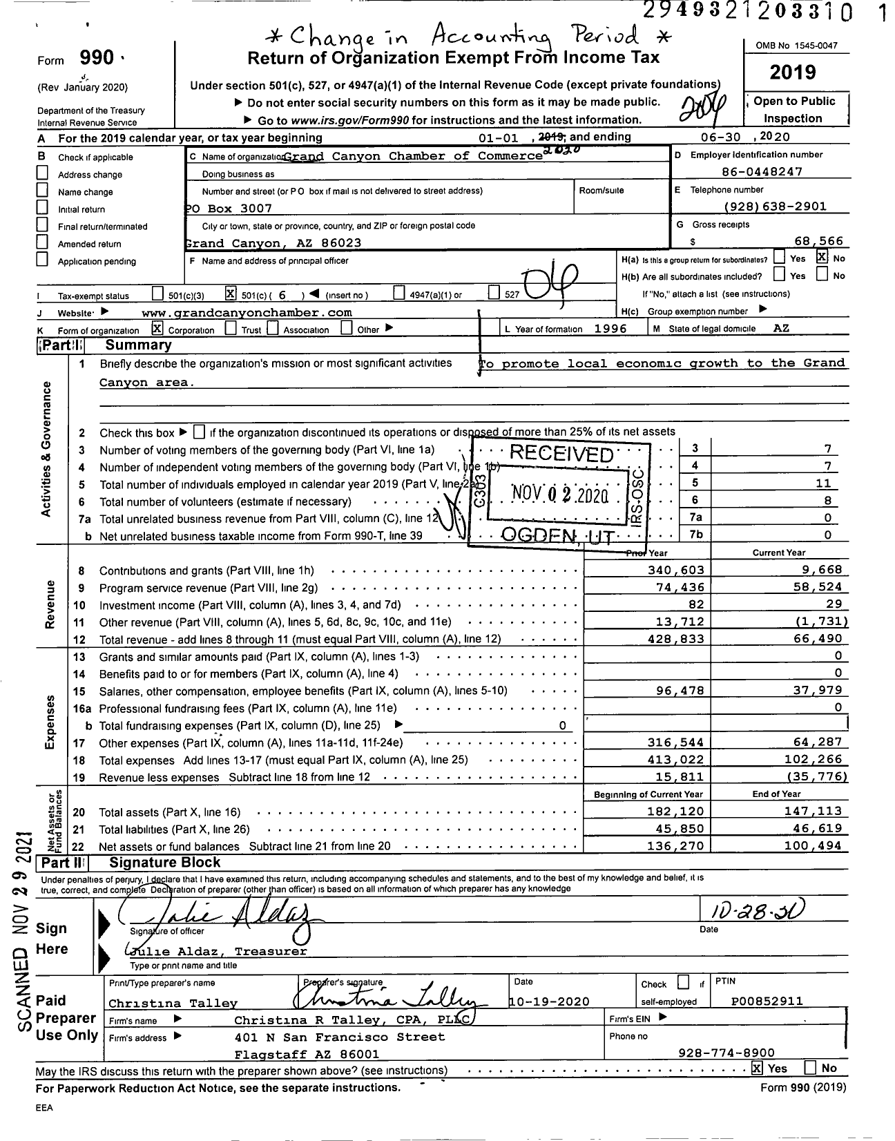 Image of first page of 2019 Form 990O for Grand Canyon Chamber of Commerce