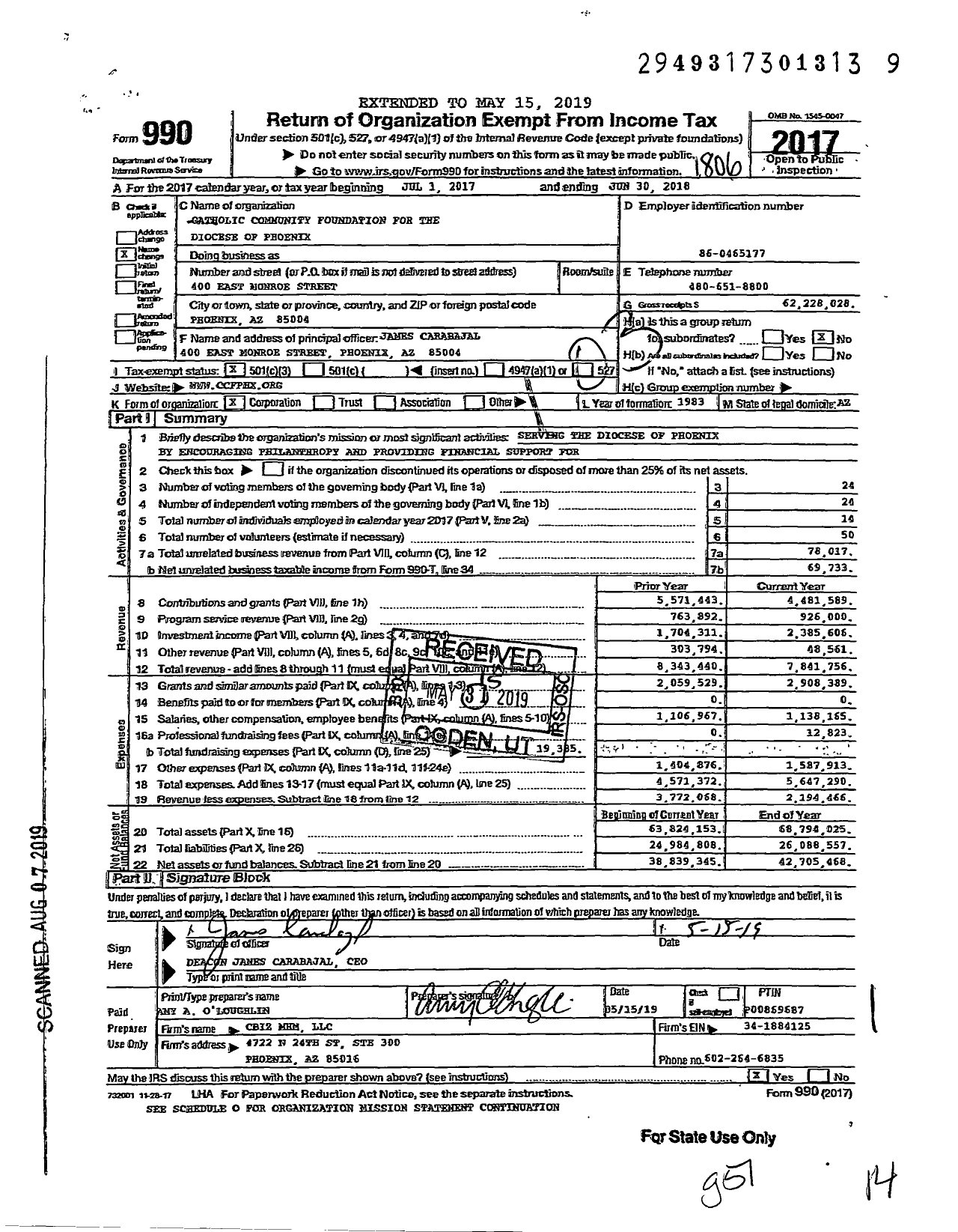 Image of first page of 2017 Form 990 for Catholic Community Foundation