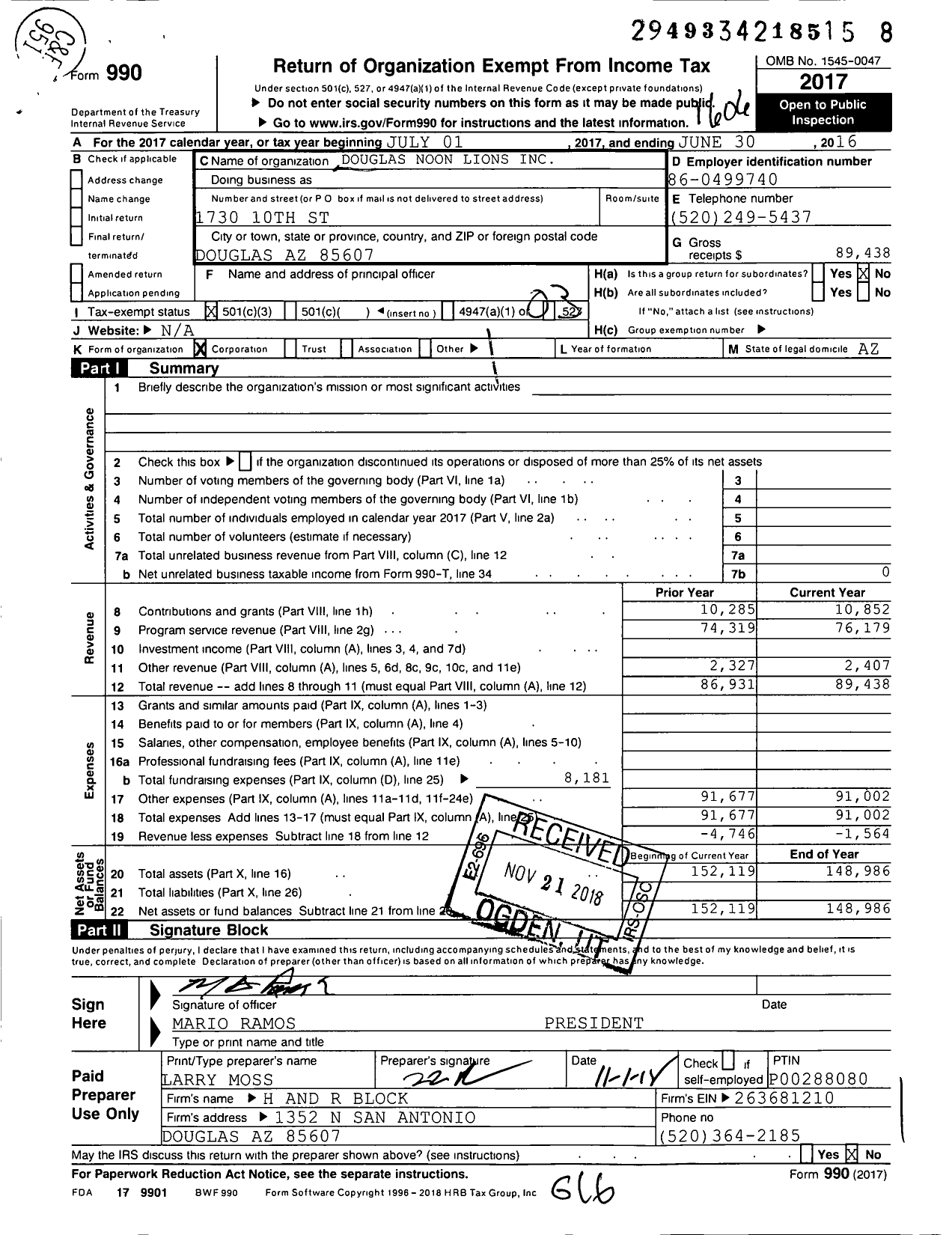 Image of first page of 2015 Form 990 for Lions Clubs - International Association of Lions