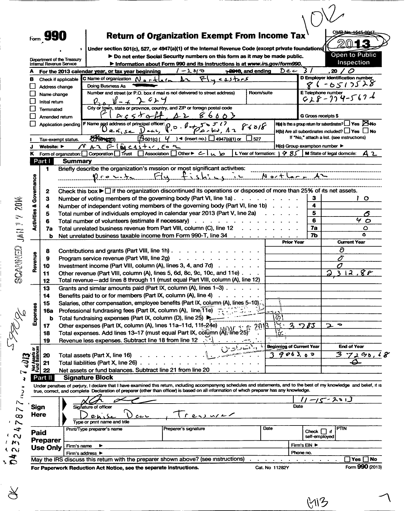 Image of first page of 2010 Form 990O for Northern Arizona Flycasters