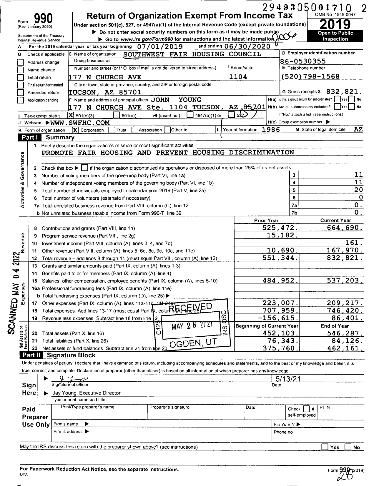 Image of first page of 2019 Form 990 for Southwest Fair Housing Council