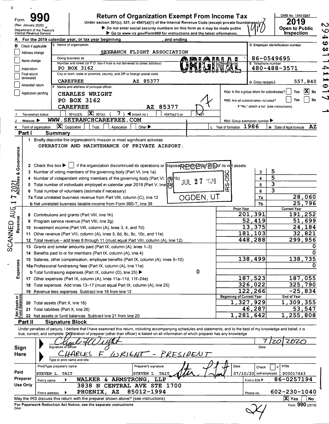 Image of first page of 2019 Form 990O for Skyranch Flight Association