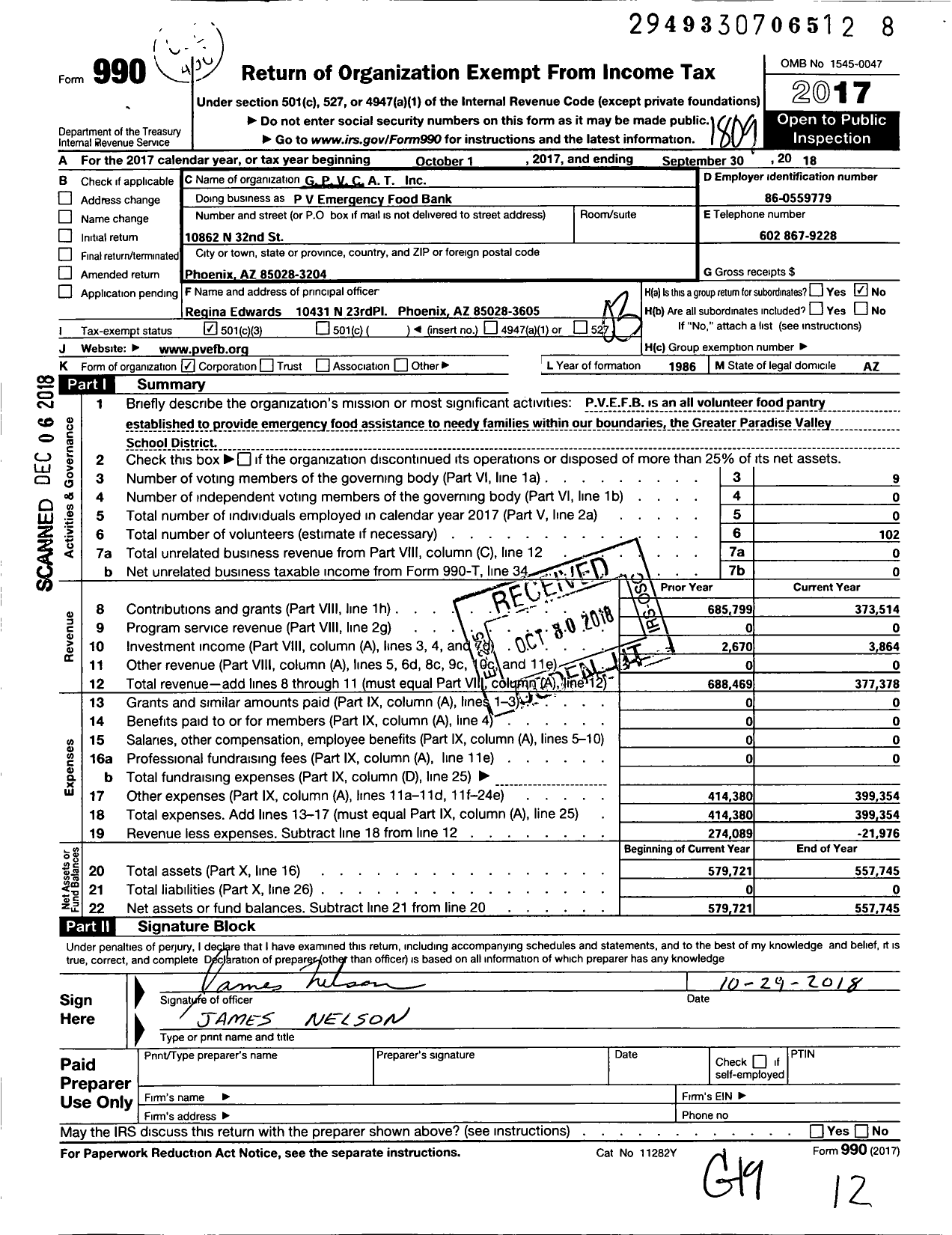 Image of first page of 2017 Form 990 for PV Community Food Bank