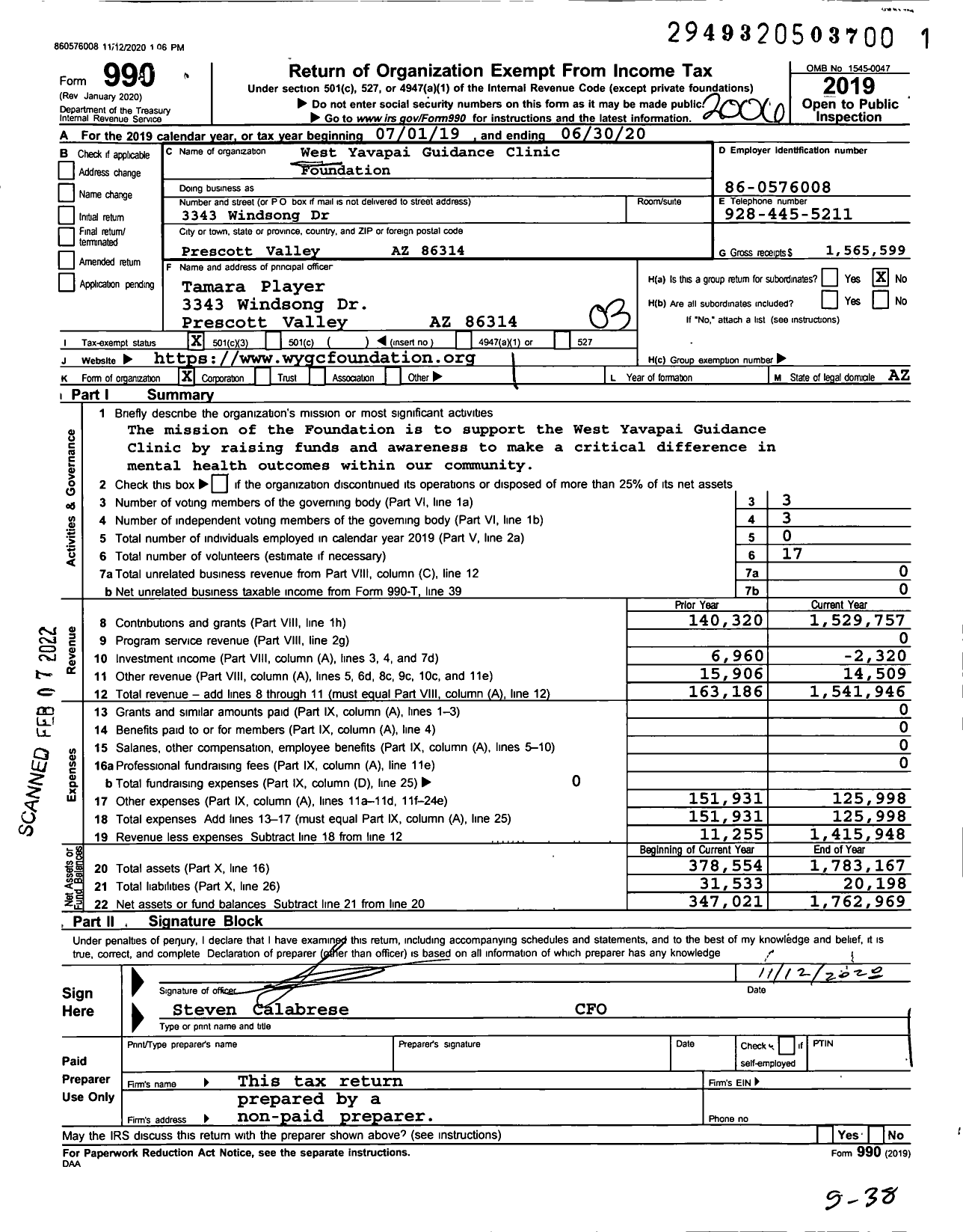 Image of first page of 2019 Form 990 for Polara Health Foundation
