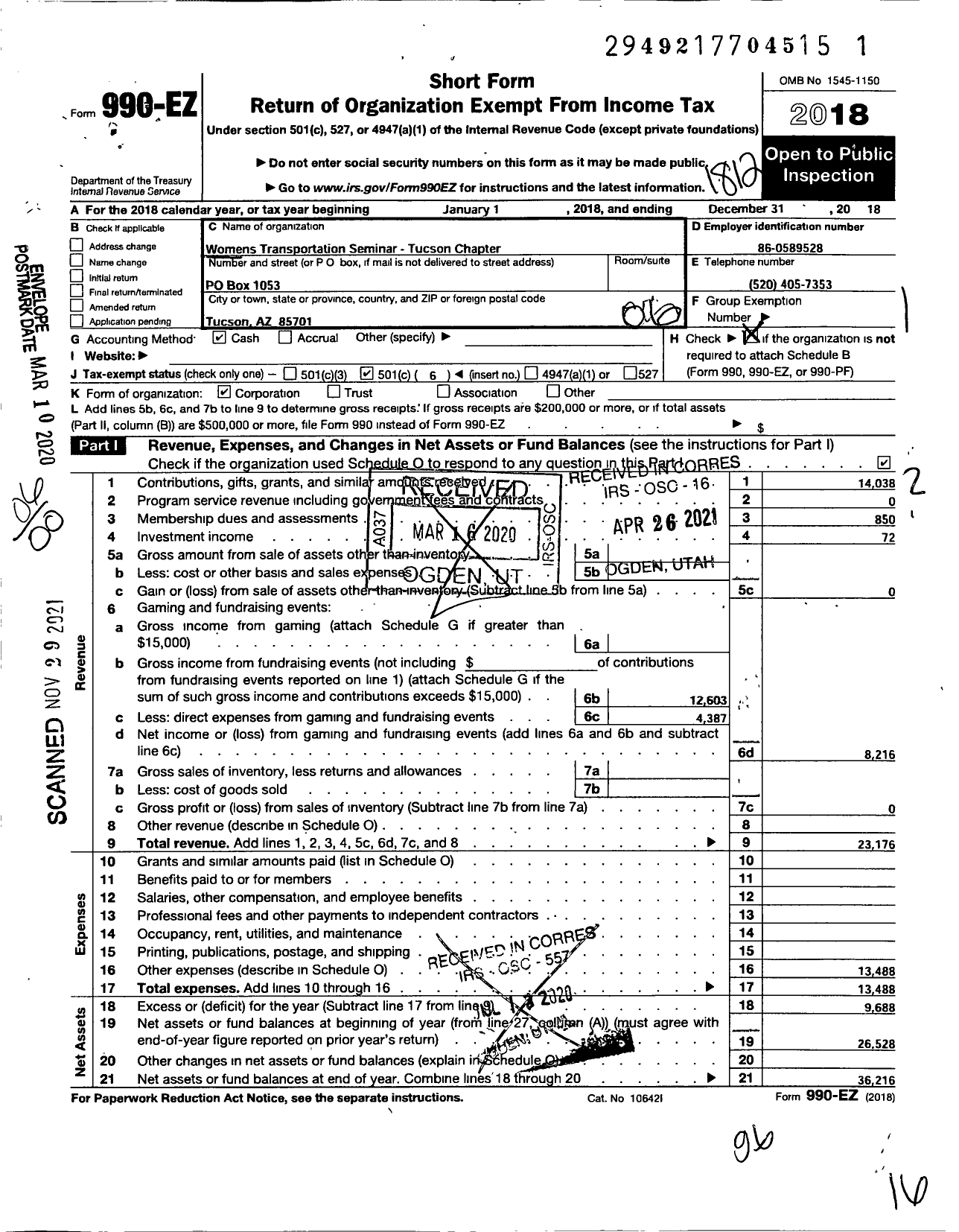 Image of first page of 2018 Form 990EO for Womens Transportation Seminar of Tucson