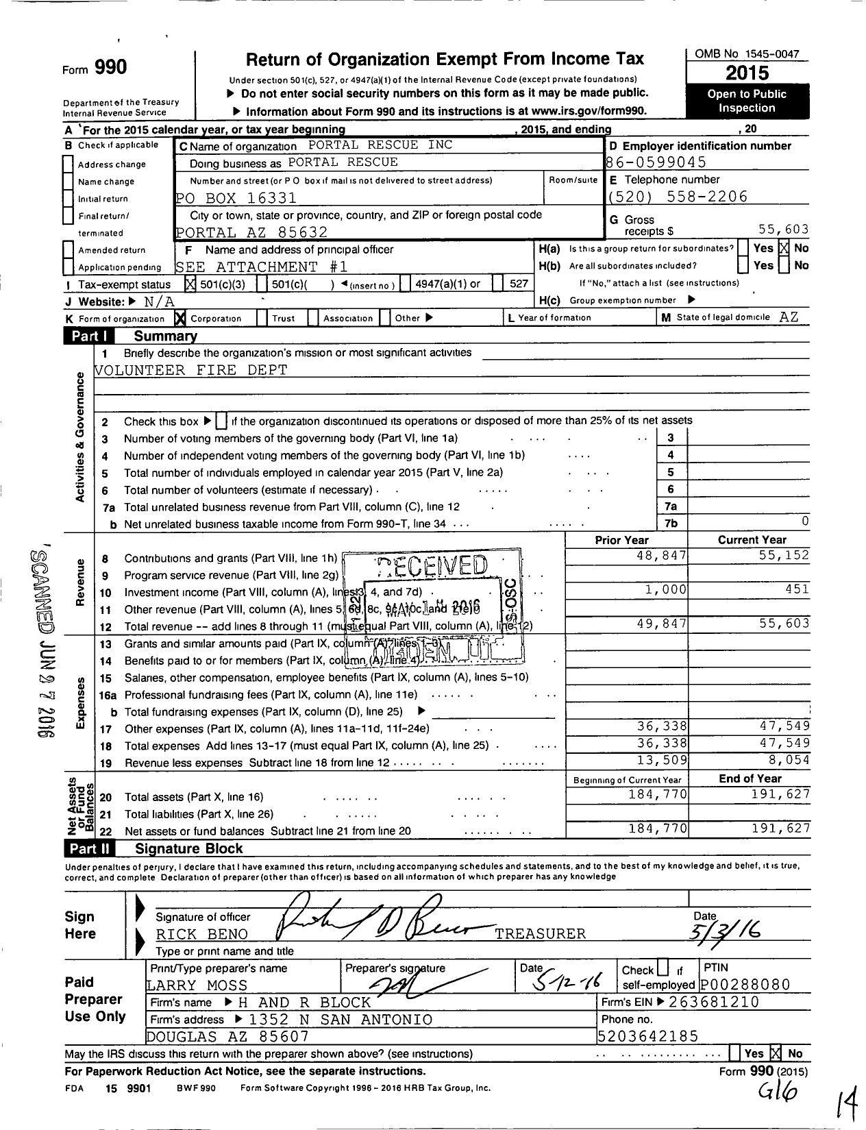 Image of first page of 2015 Form 990 for Portal Rescue