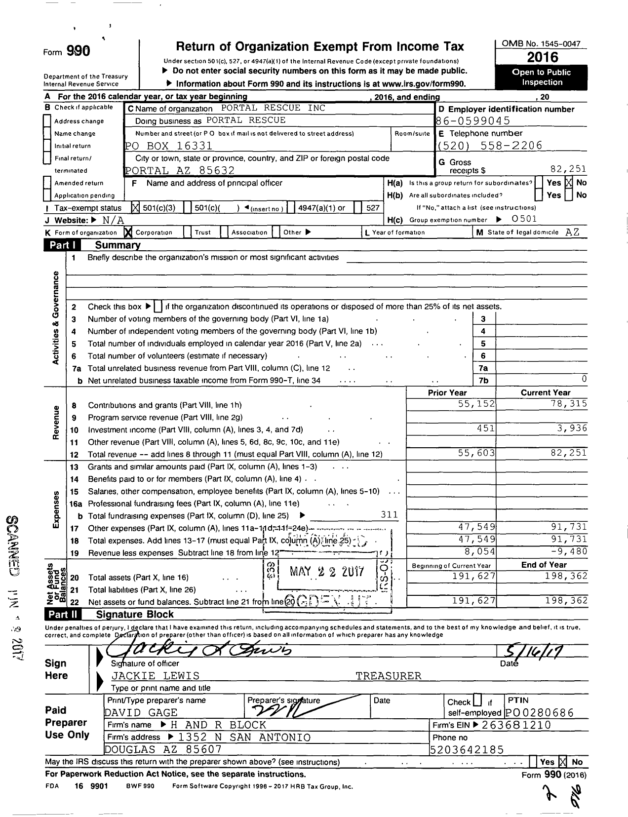 Image of first page of 2016 Form 990 for Portal Rescue
