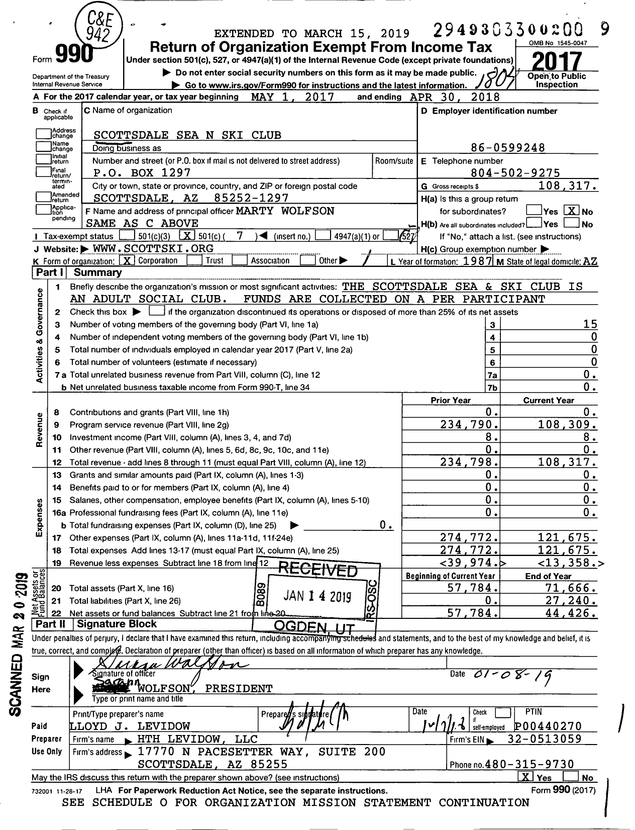 Image of first page of 2017 Form 990O for Scottsdale Sea and Ski Club