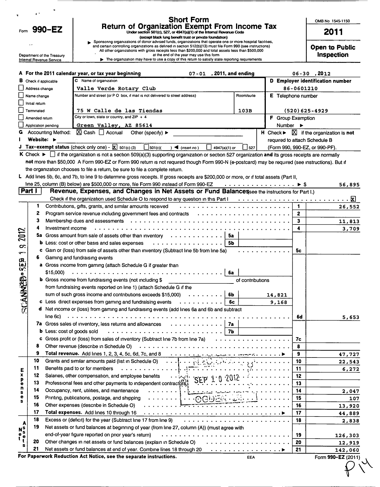 Image of first page of 2011 Form 990EZ for Rotary International - Valle Verde Green Valley