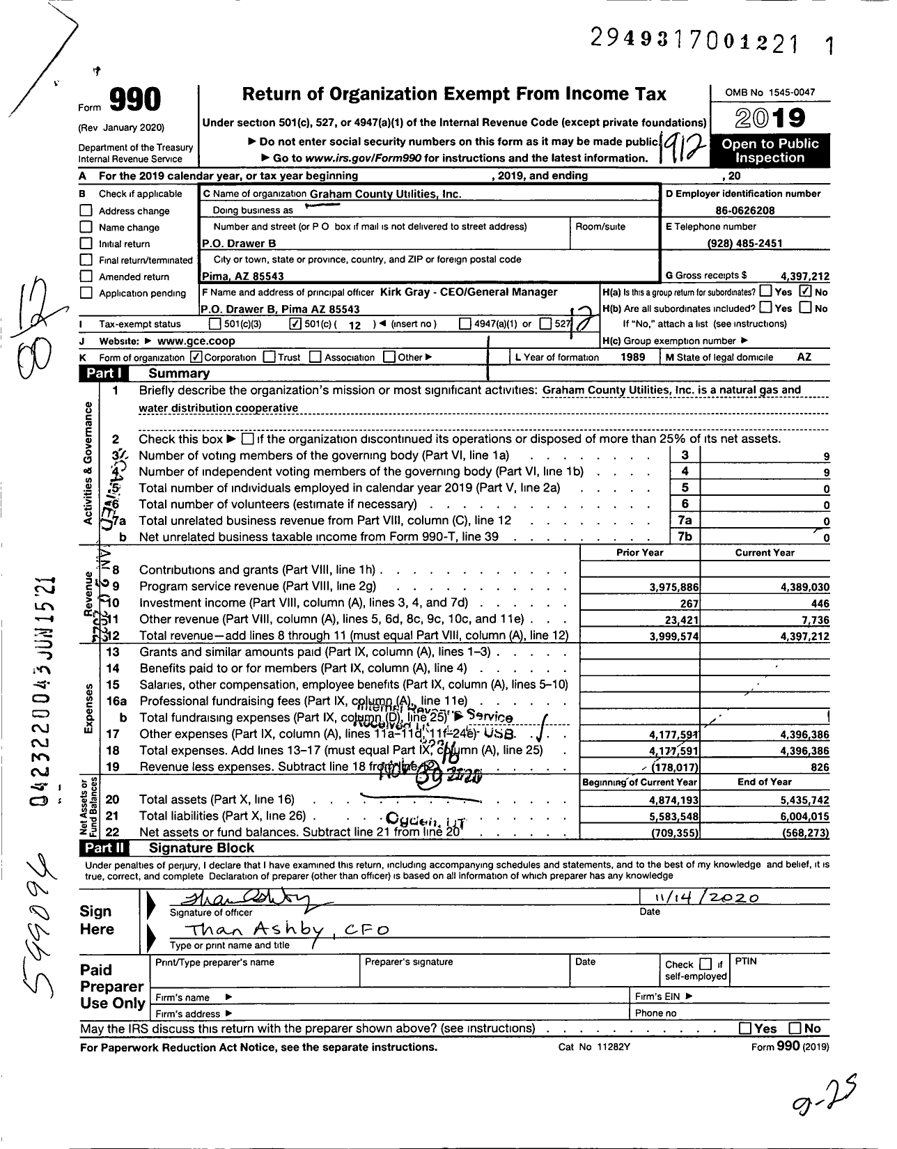 Image of first page of 2019 Form 990O for Graham County Utilities