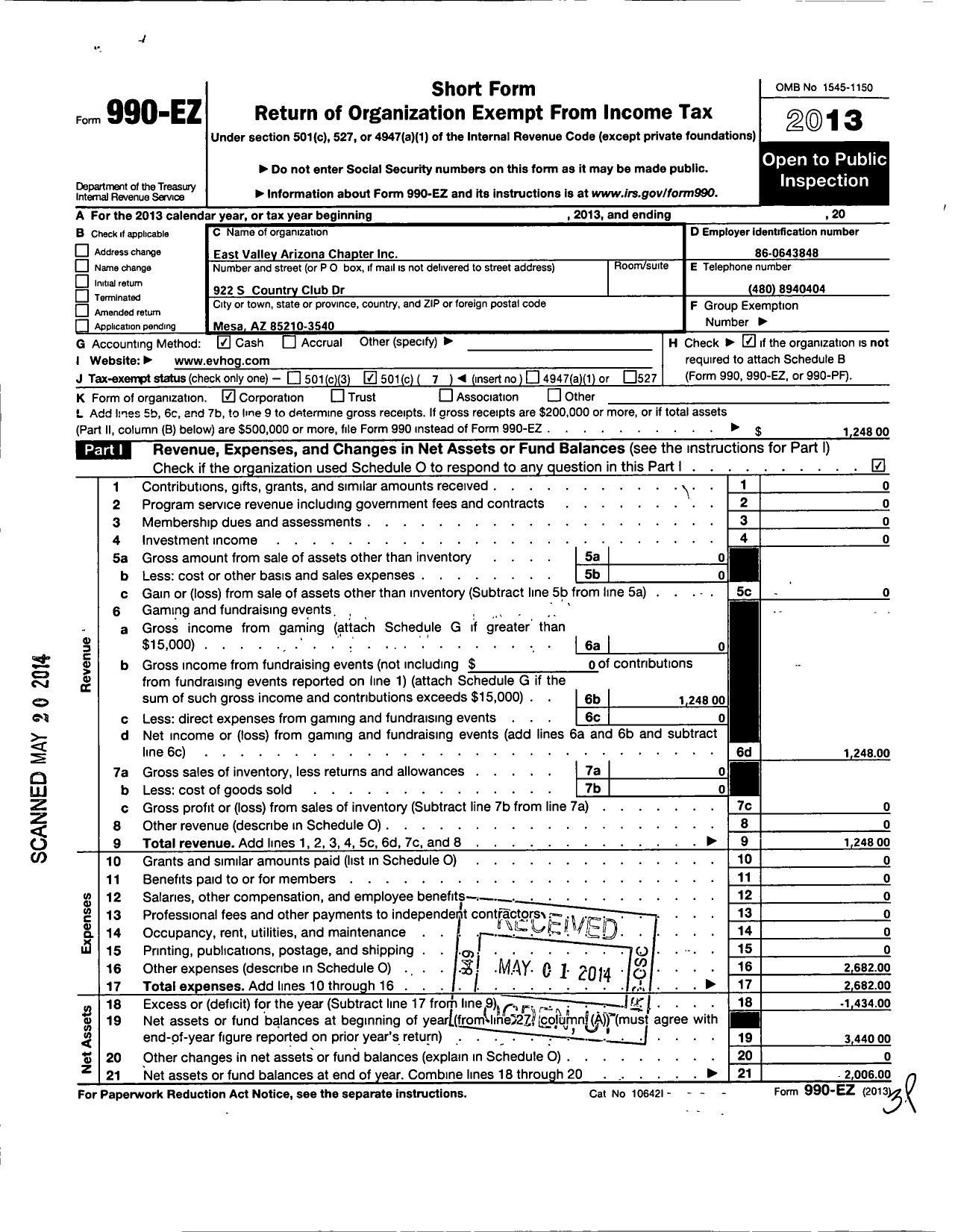 Image of first page of 2013 Form 990EO for East Valley Arizona Chapter