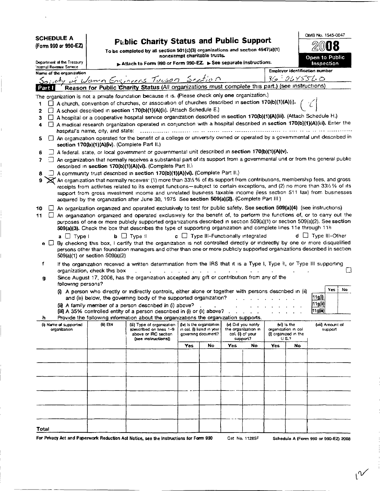 Image of first page of 2008 Form 990ER for Society of Women Engineers / Tucson Section