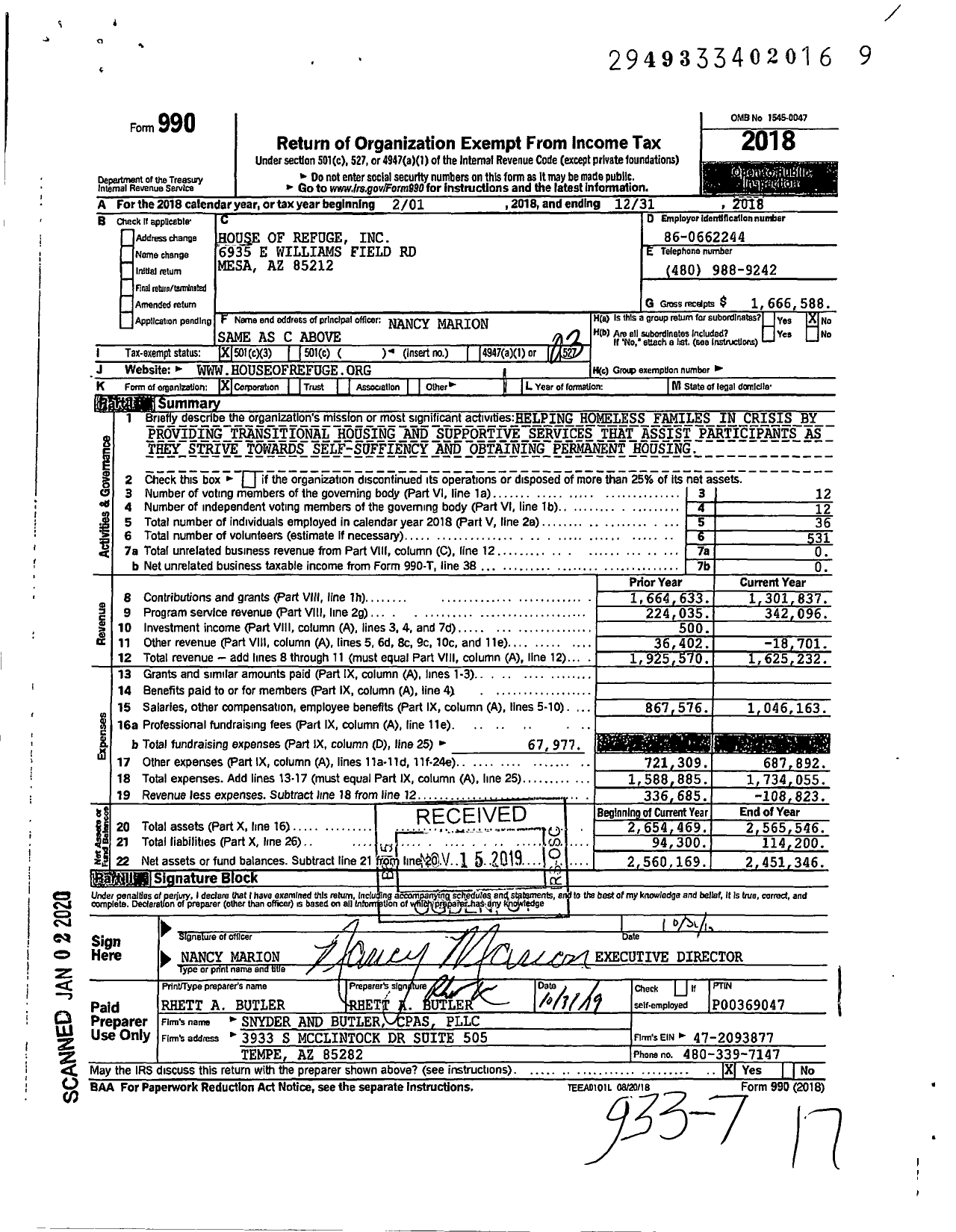 Image of first page of 2018 Form 990 for House of Refuge