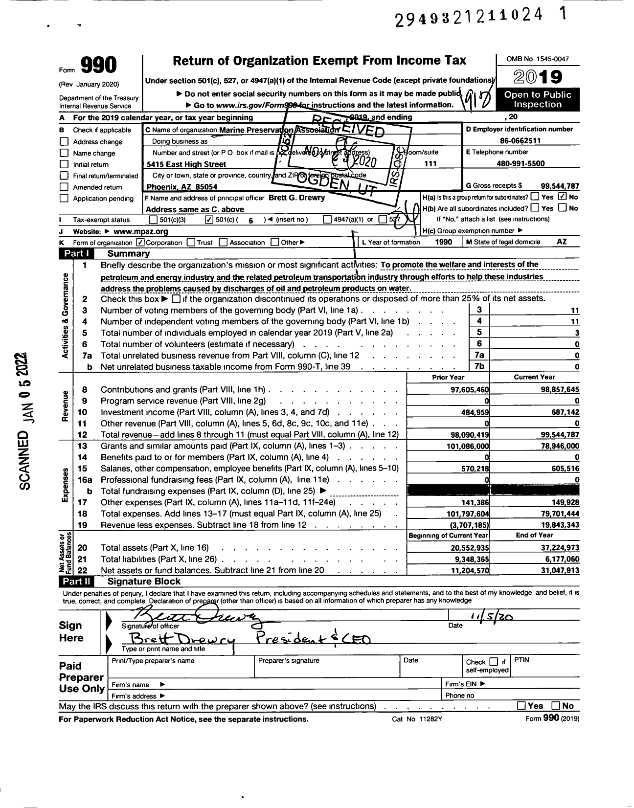 Image of first page of 2019 Form 990O for Marine Preservation Association