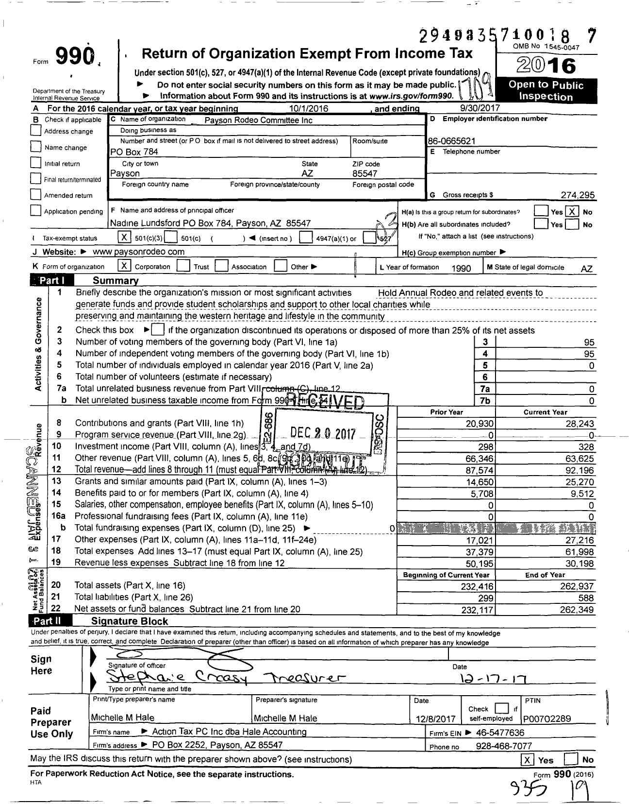 Image of first page of 2016 Form 990 for Payson Rodeo Committee