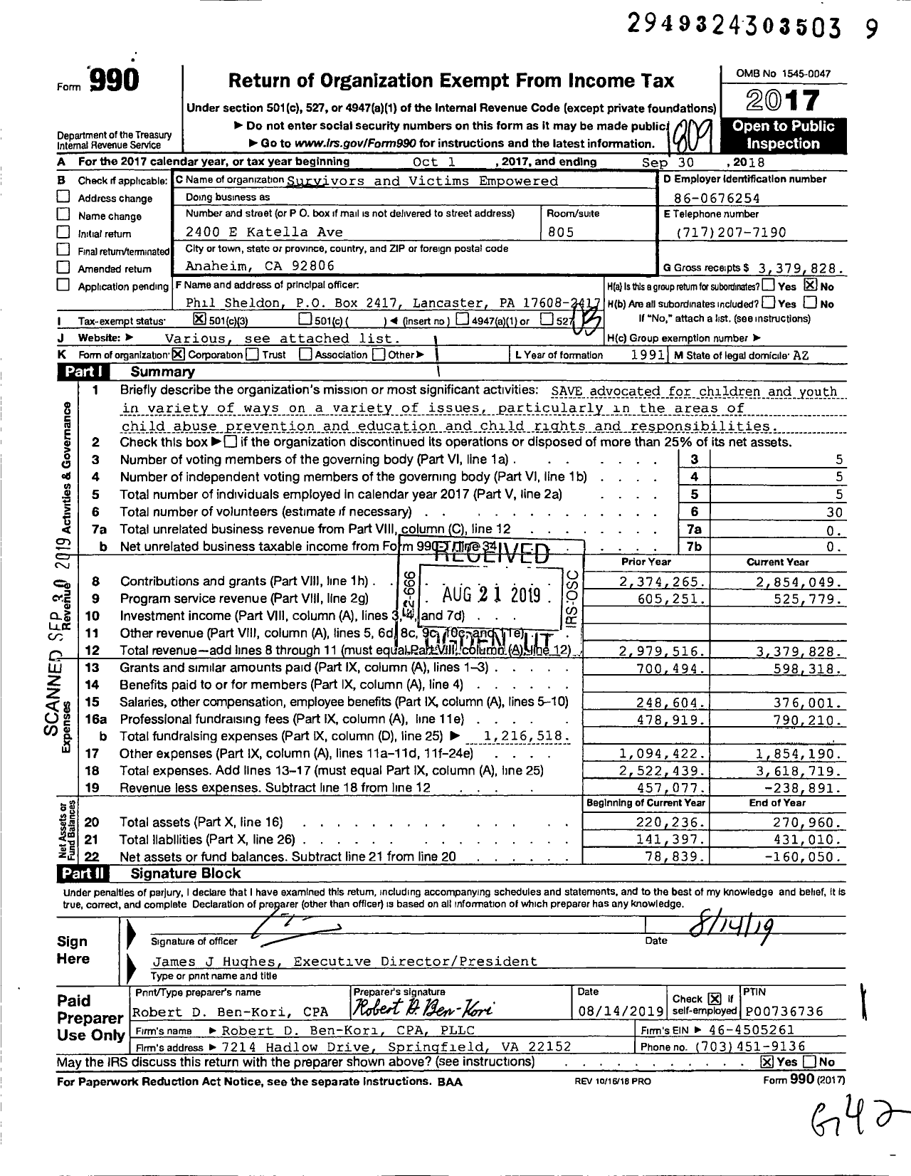 Image of first page of 2017 Form 990 for Survivors and Victims Empowered