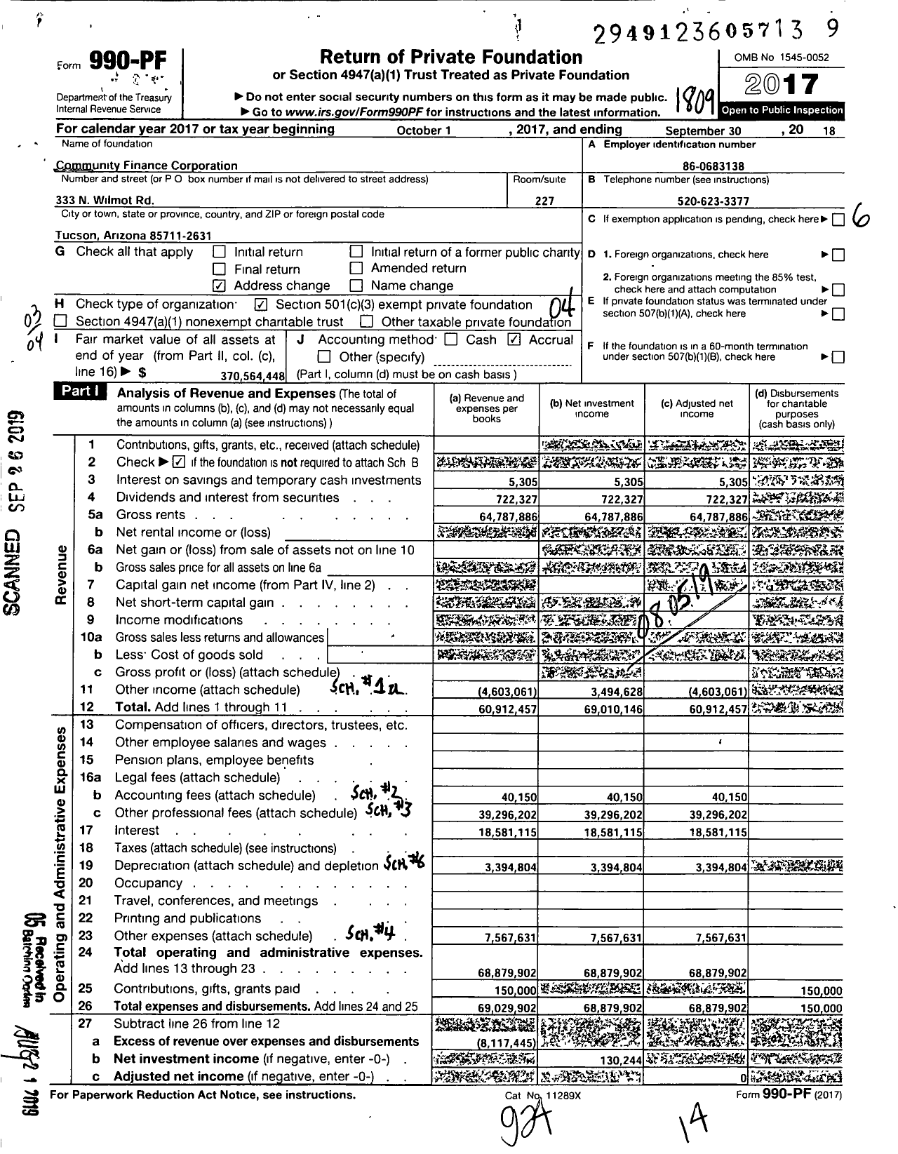 Image of first page of 2017 Form 990PF for Community Finance Corporation