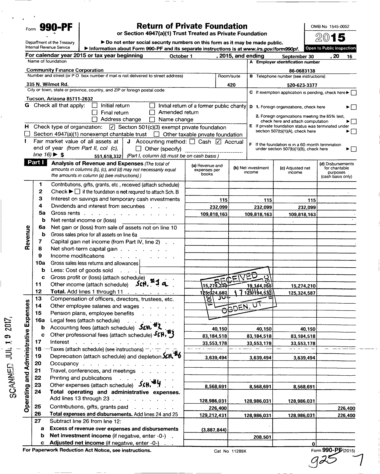 Image of first page of 2015 Form 990PF for Community Finance Corporation