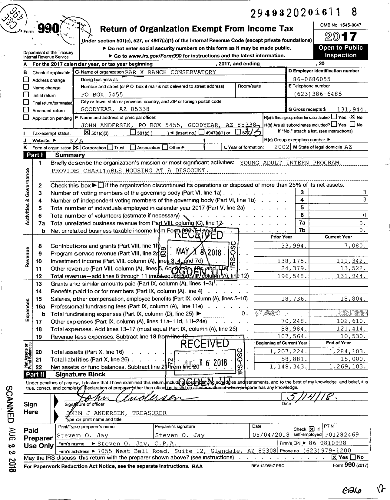 Image of first page of 2017 Form 990 for Bar X Ranch Conservatory