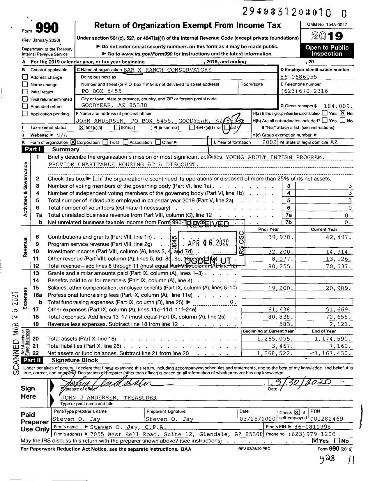Image of first page of 2019 Form 990 for Bar X Ranch Conservatory