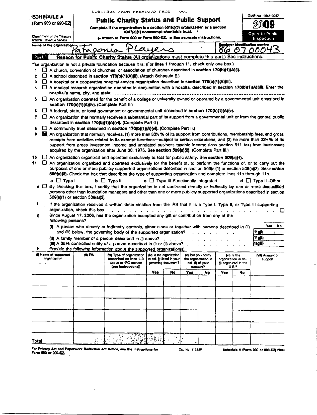 Image of first page of 2010 Form 990ER for Patagonia Players