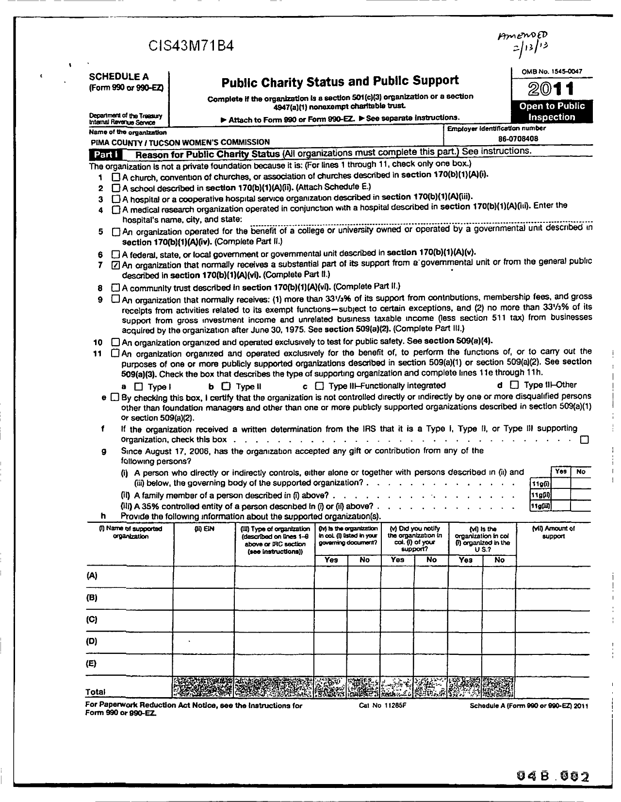 Image of first page of 2011 Form 990ER for Pima County-Tucson Womens Commission