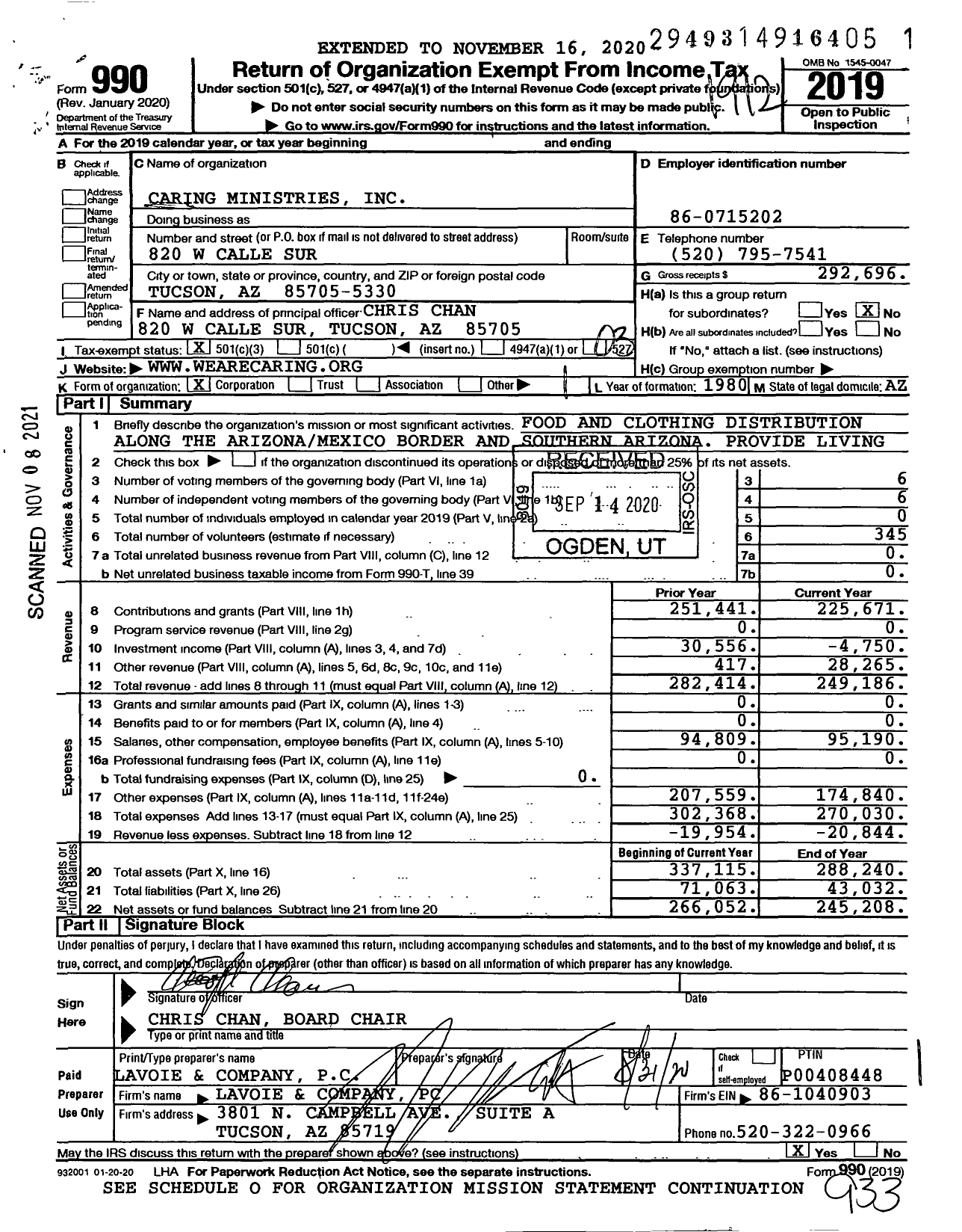 Image of first page of 2019 Form 990 for Caring Ministries