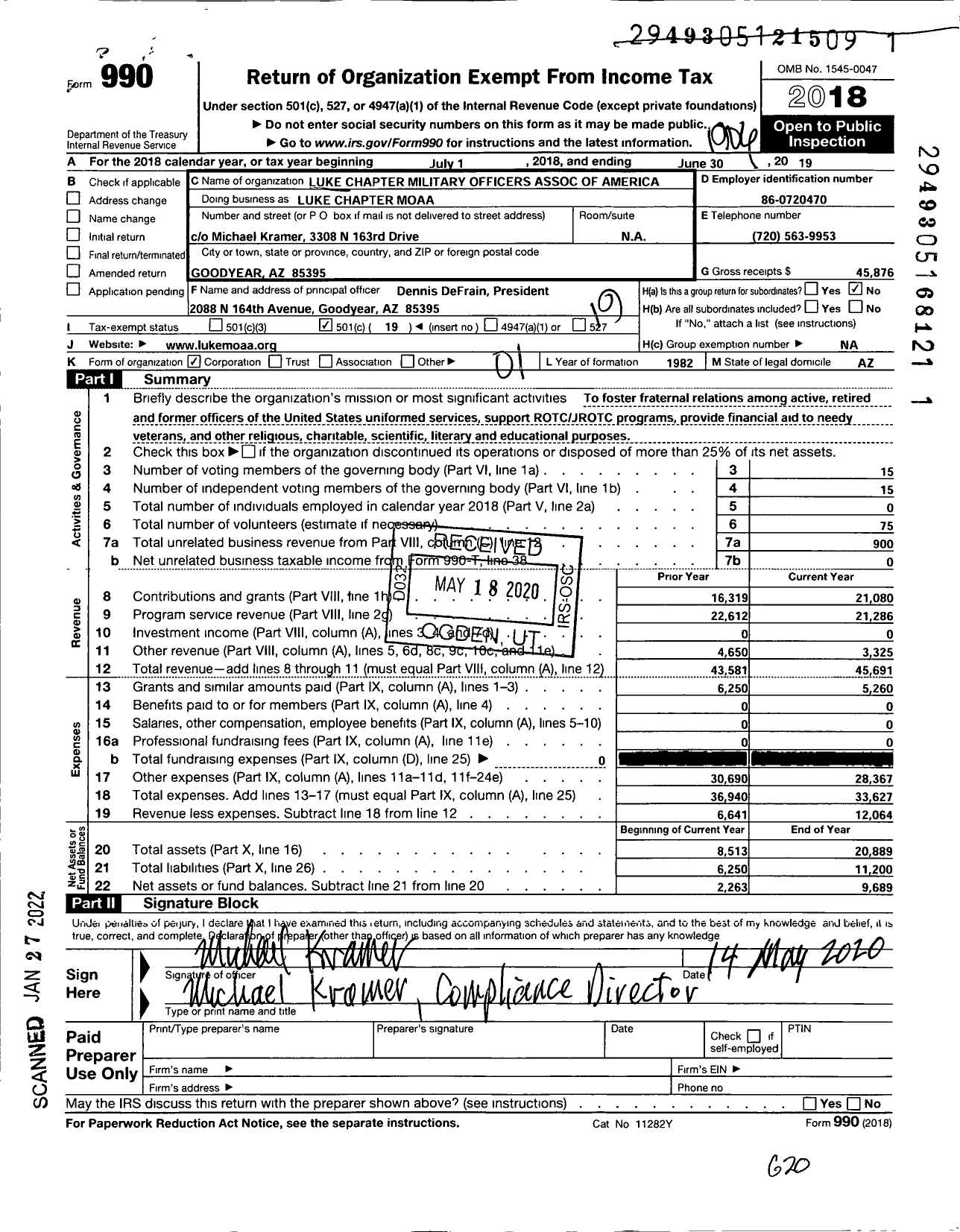 Image of first page of 2018 Form 990O for Luke Chapter Moaa