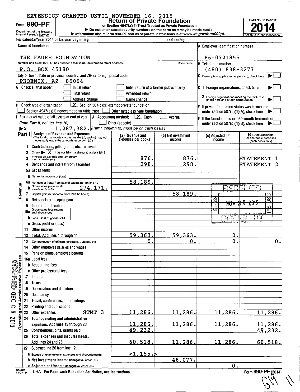 Image of first page of 2014 Form 990PF for The Faure Foundation