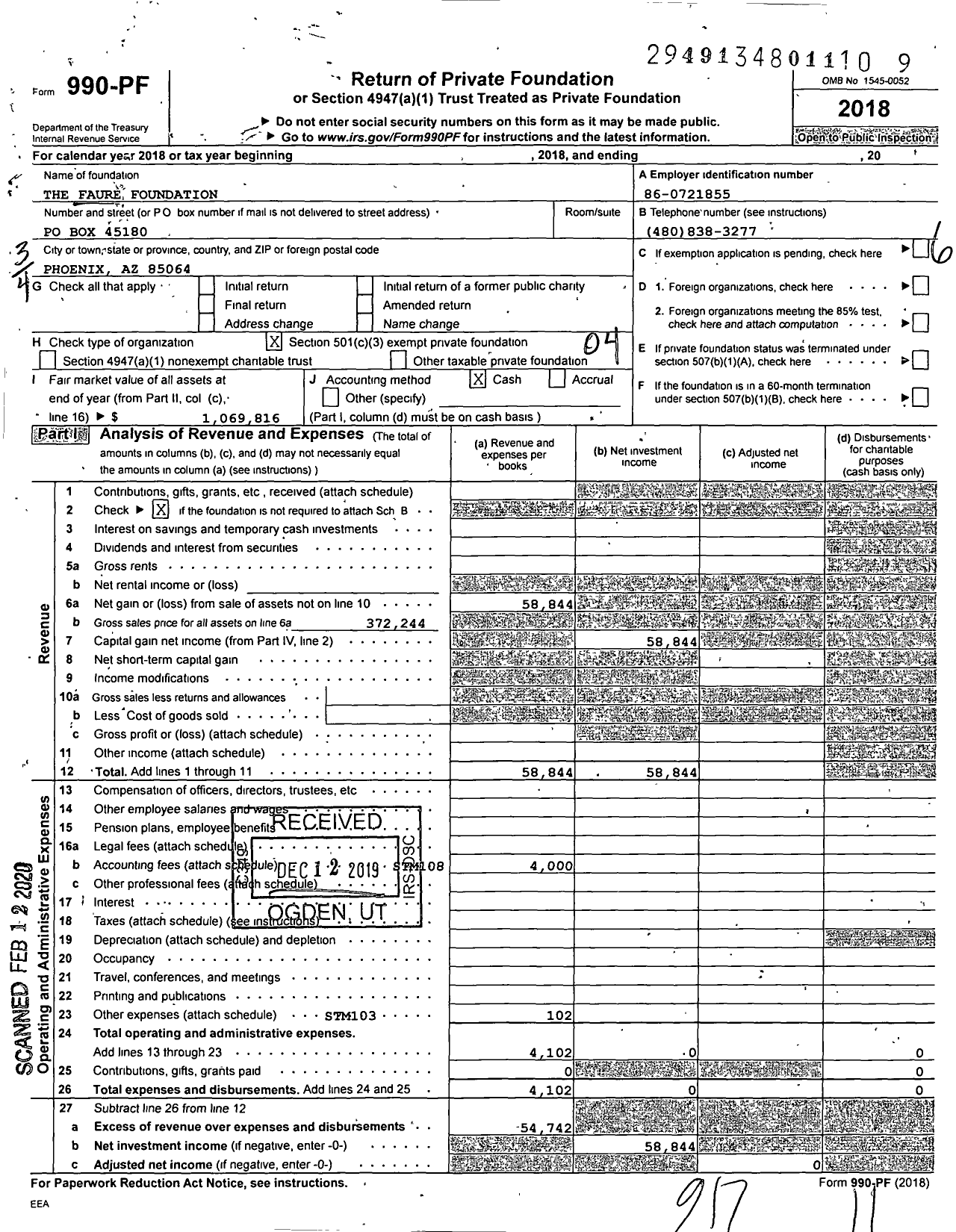 Image of first page of 2018 Form 990PF for The Faure Foundation