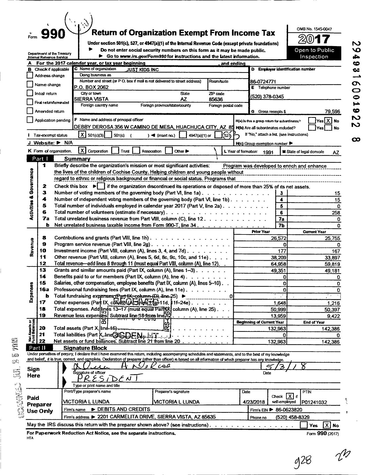 Image of first page of 2017 Form 990 for Just Kids