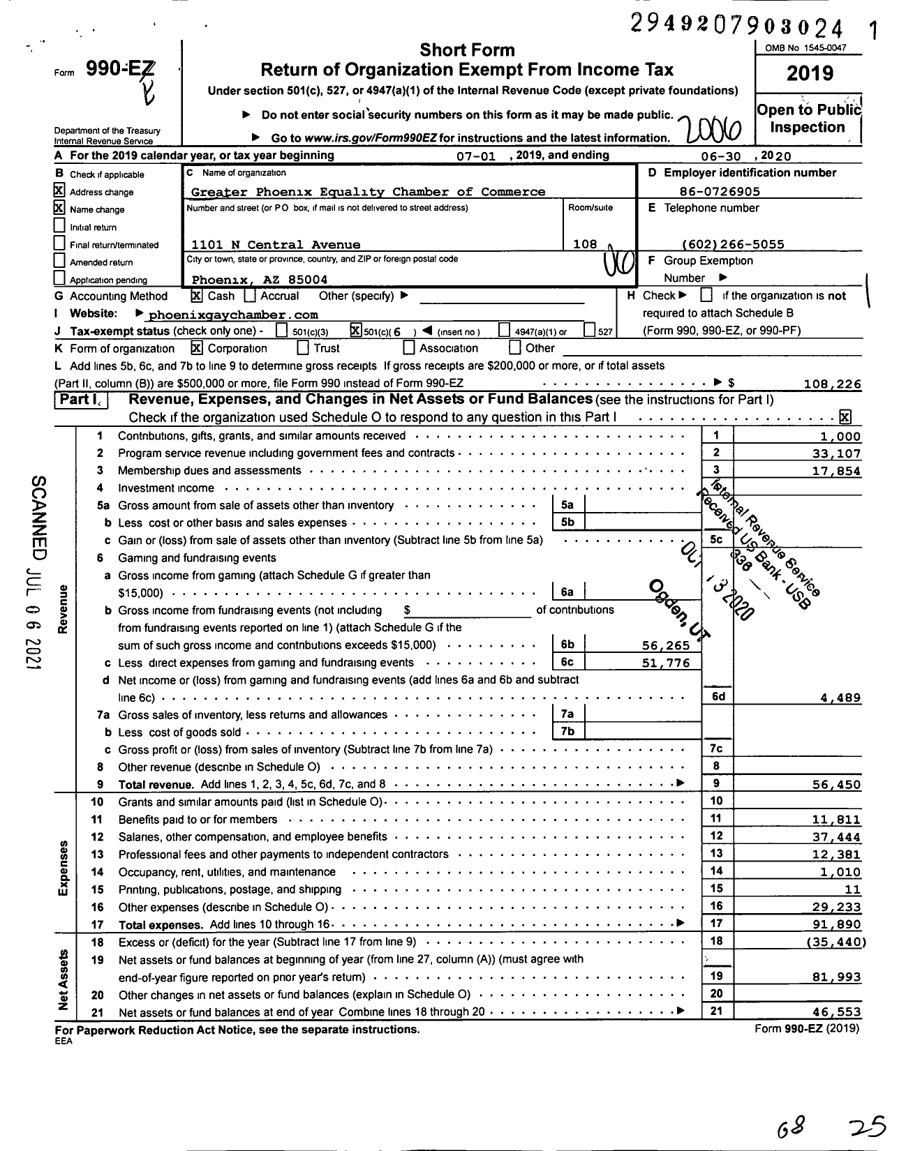 Image of first page of 2019 Form 990EO for Greater Phoenix Equality Chamber of Commerce