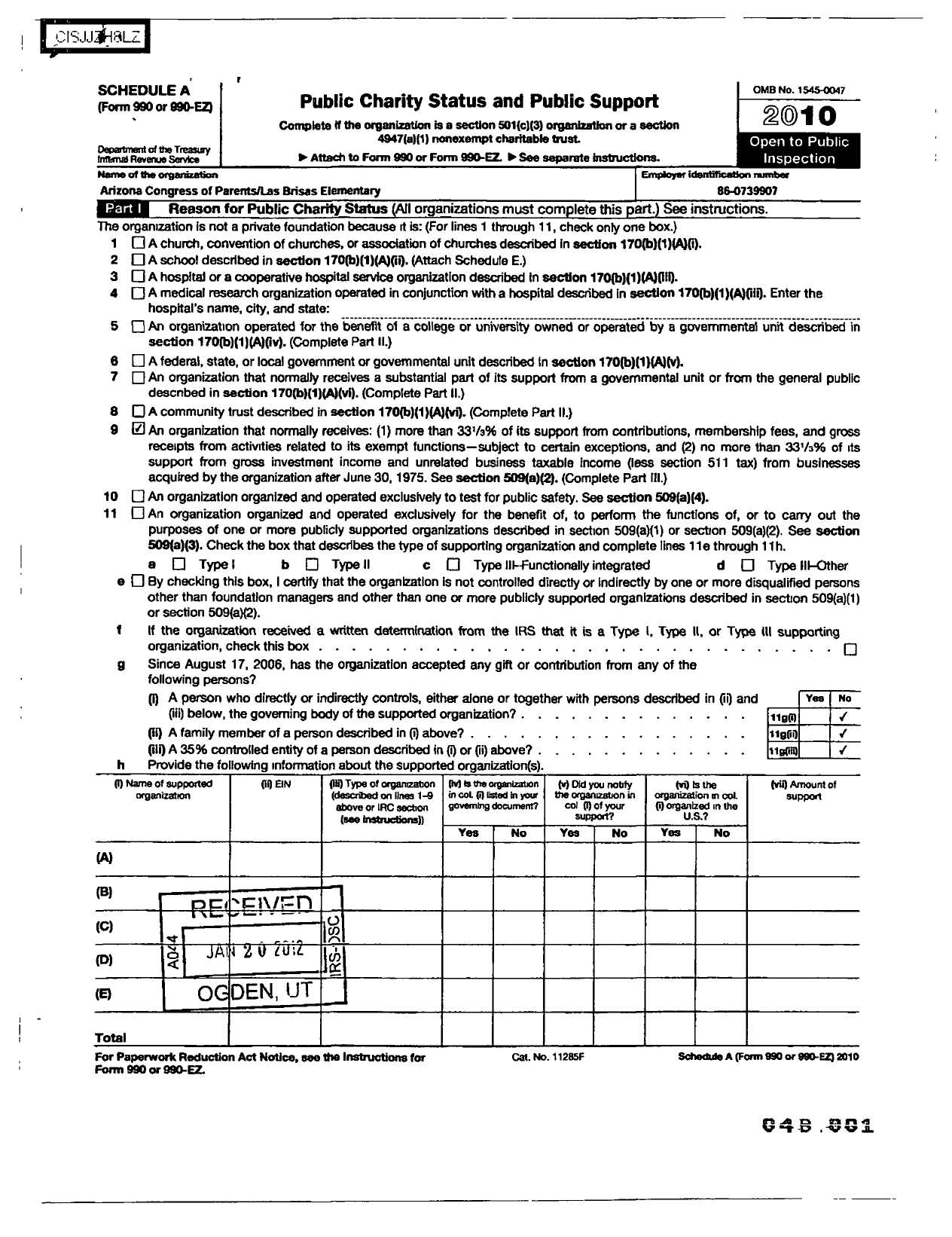 Image of first page of 2010 Form 990ER for Las Brisas PTSA