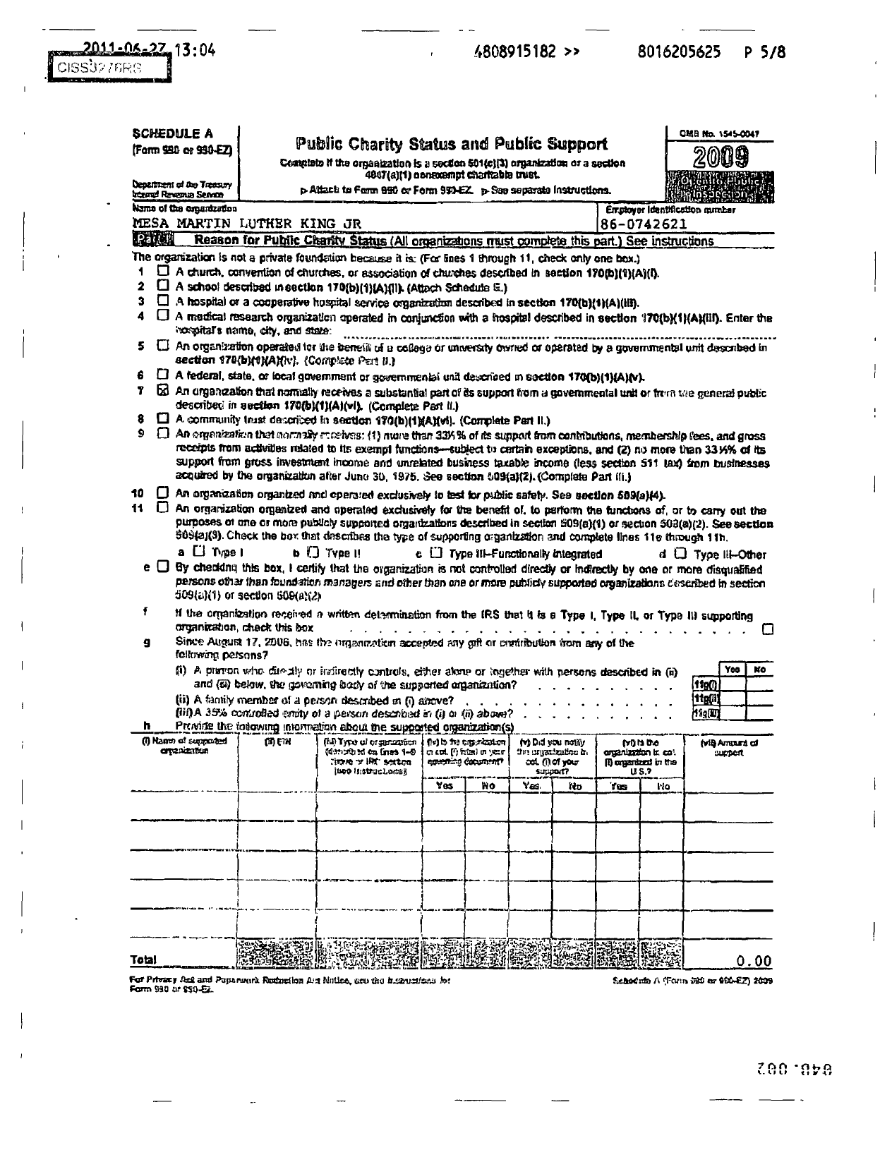 Image of first page of 2009 Form 990ER for Mesa Martin Luther King JR Celebration