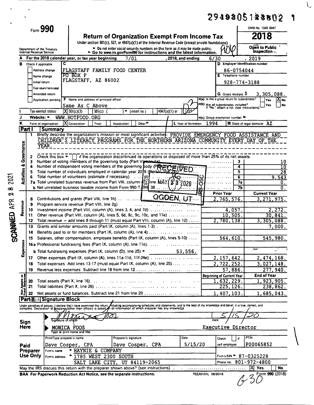 Image of first page of 2018 Form 990 for Flagstaff Family Food Center