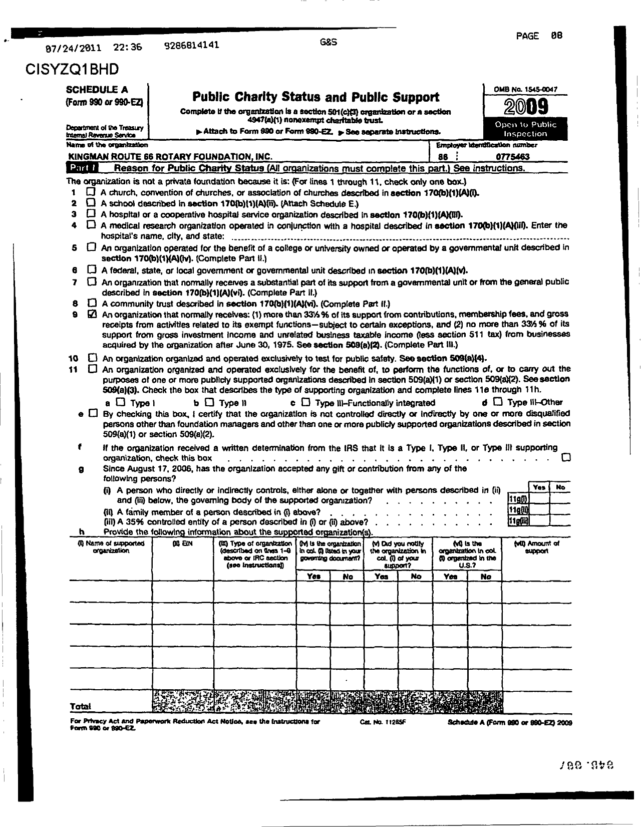 Image of first page of 2009 Form 990ER for Kingman Route 66 Rotary Foundation