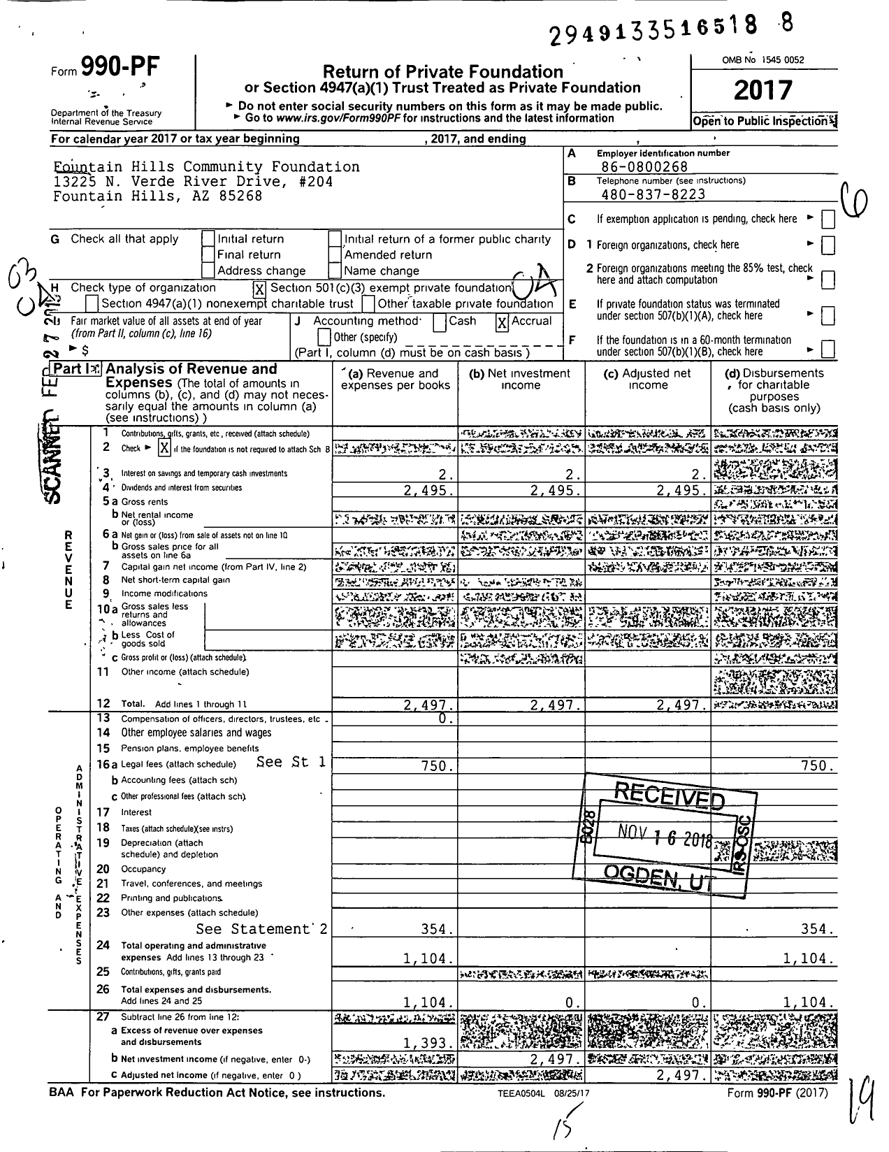 Image of first page of 2017 Form 990PF for Fountain Hills Community Foundation
