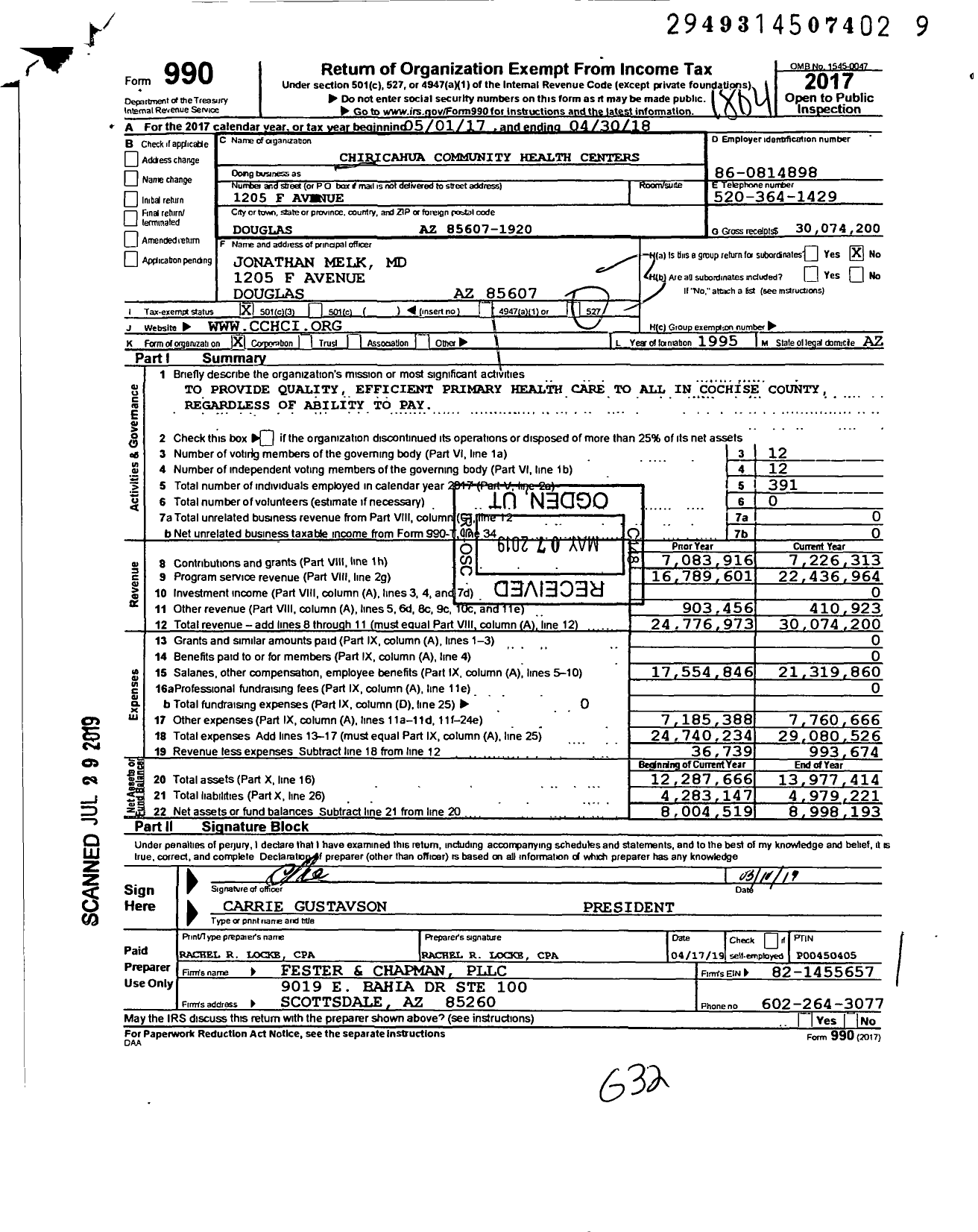 Image of first page of 2017 Form 990 for Chiricahua Community Health Centers (CCHCI)