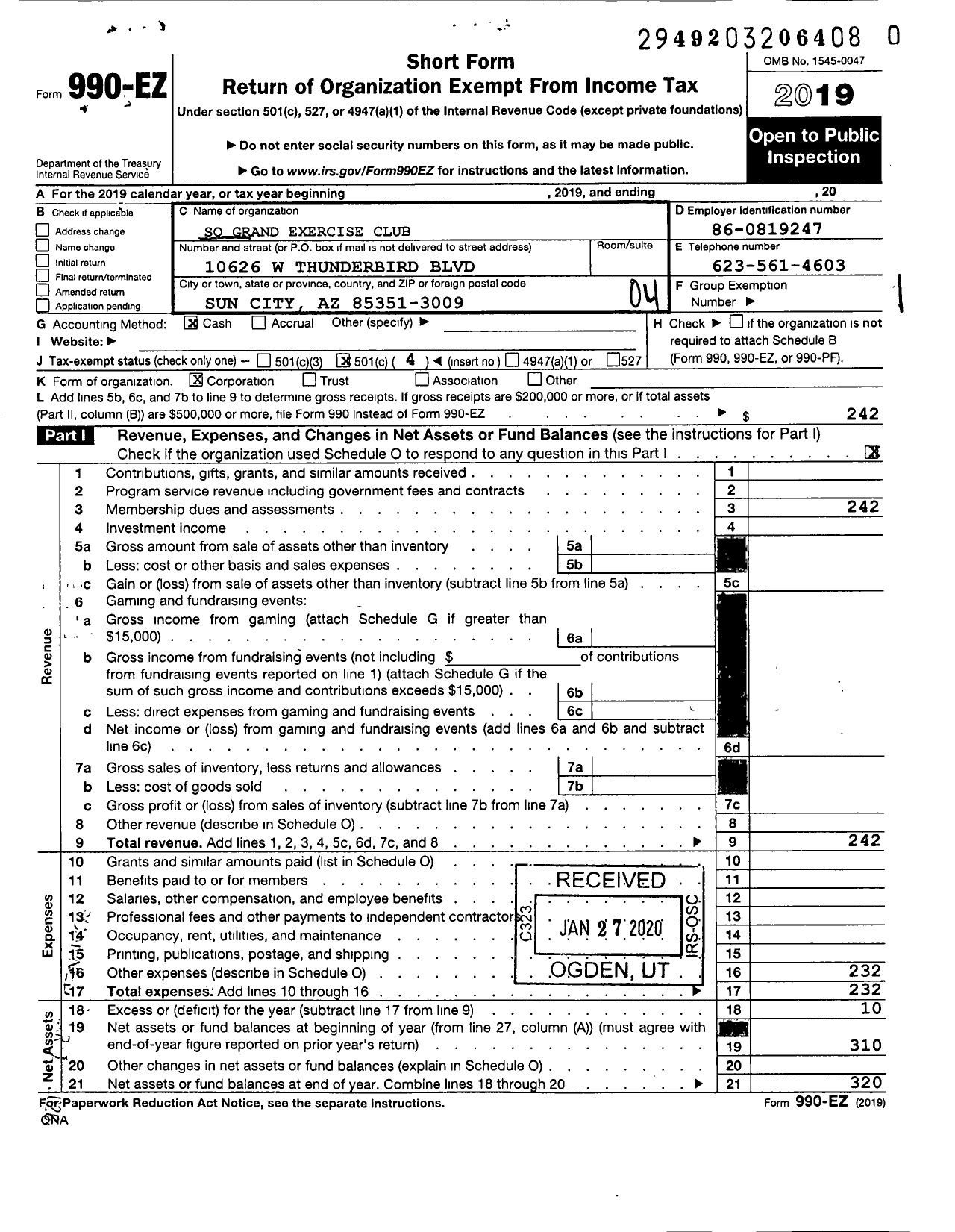 Image of first page of 2019 Form 990EO for Recreation Centers of Sun City / So-Grand Exercise