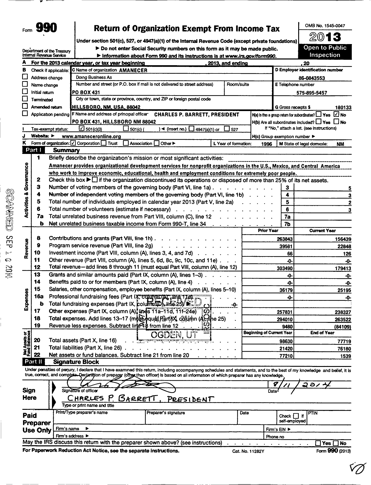 Image of first page of 2013 Form 990 for Amanecer