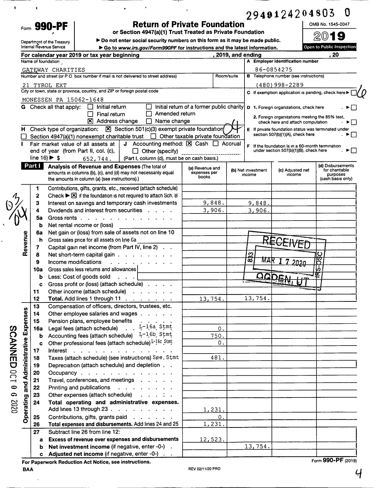 Image of first page of 2019 Form 990PR for Gateway Charities