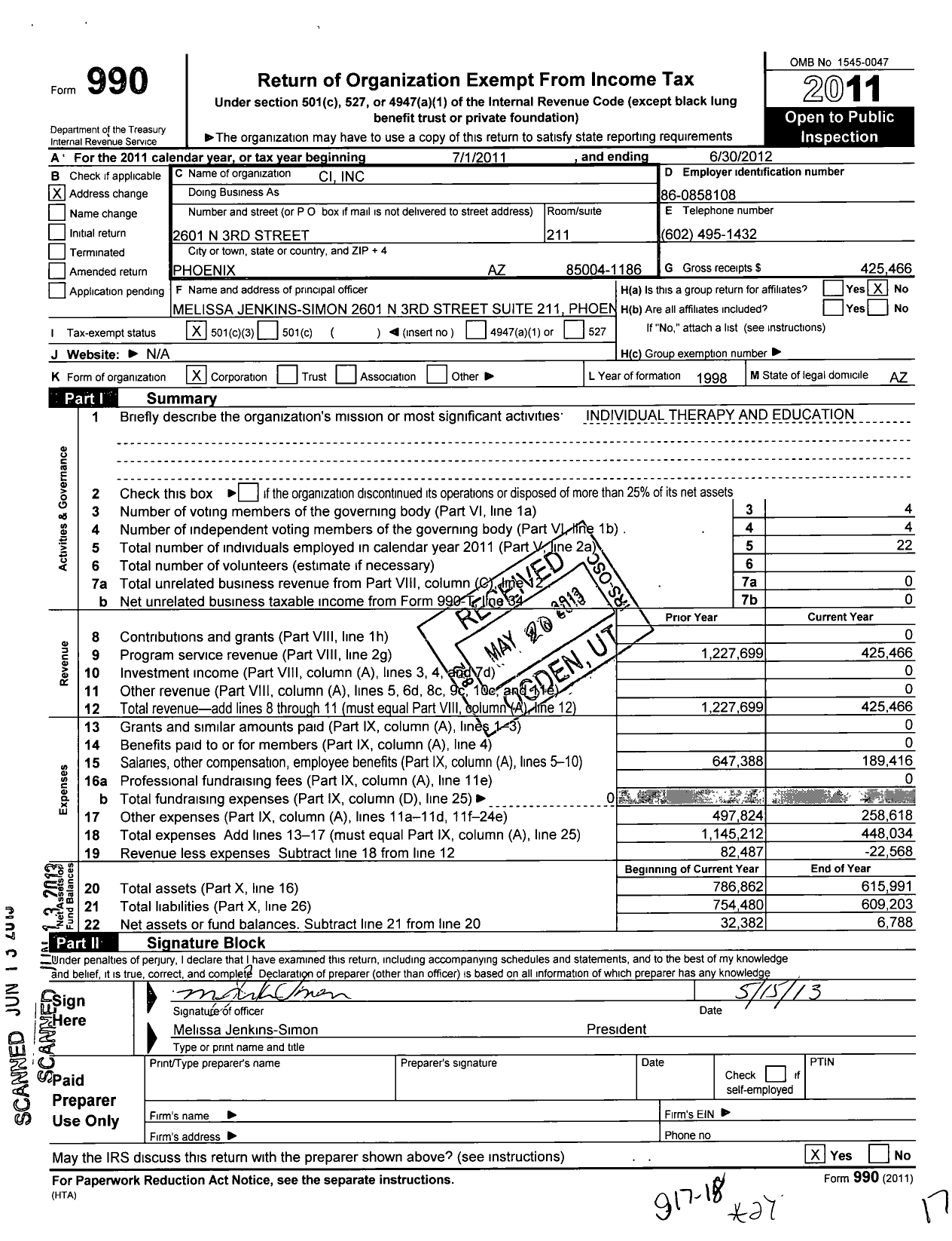 Image of first page of 2011 Form 990 for Ci