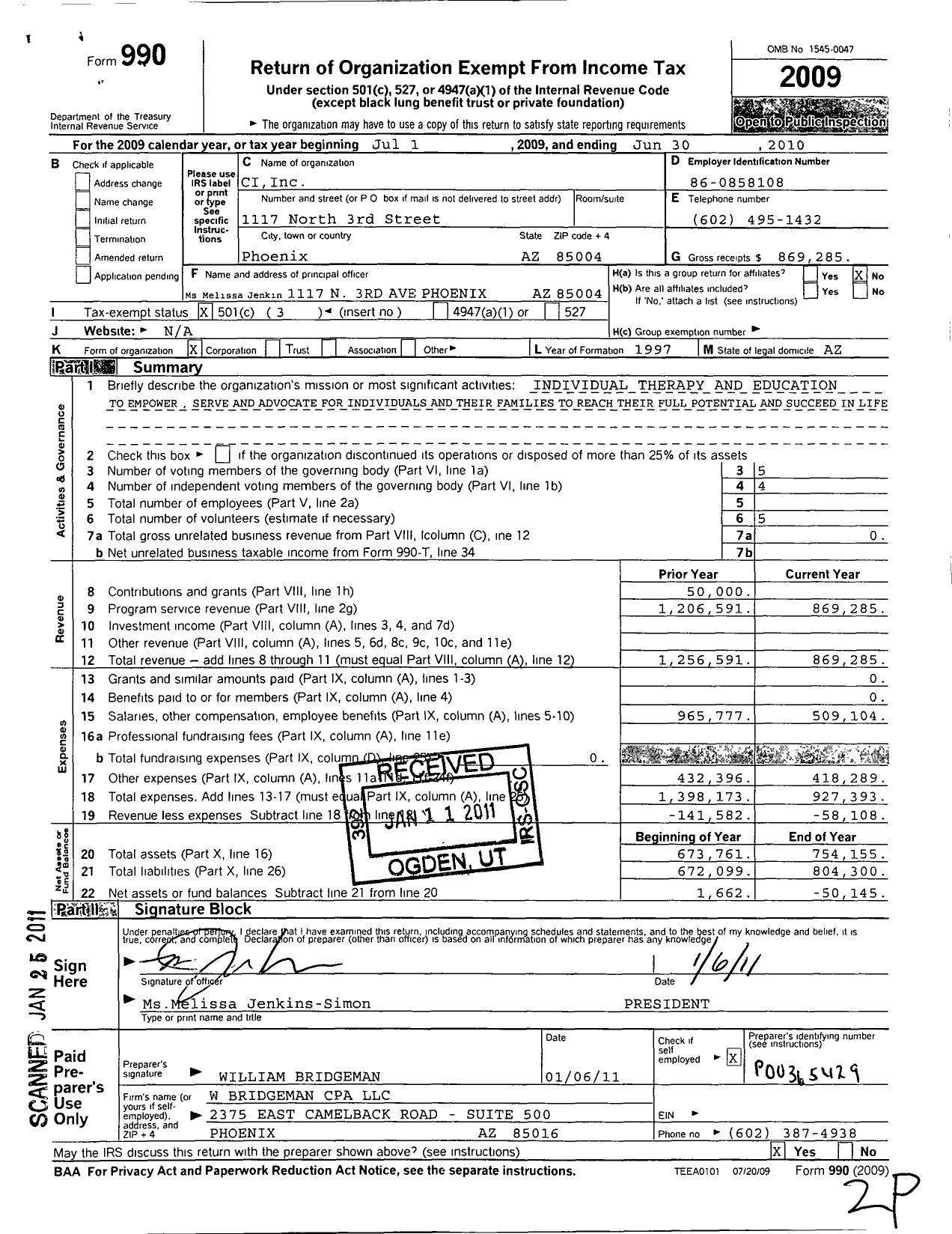 Image of first page of 2009 Form 990 for Ci