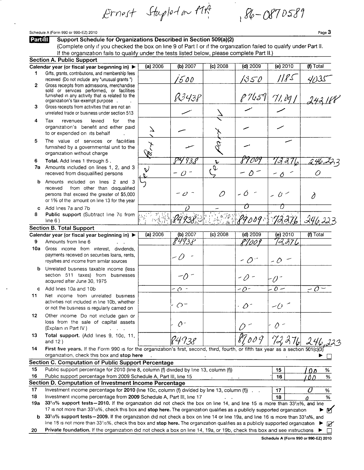 Image of first page of 2010 Form 990ER for PTA New Mexico Congress / Ernest Stapleton Elementary