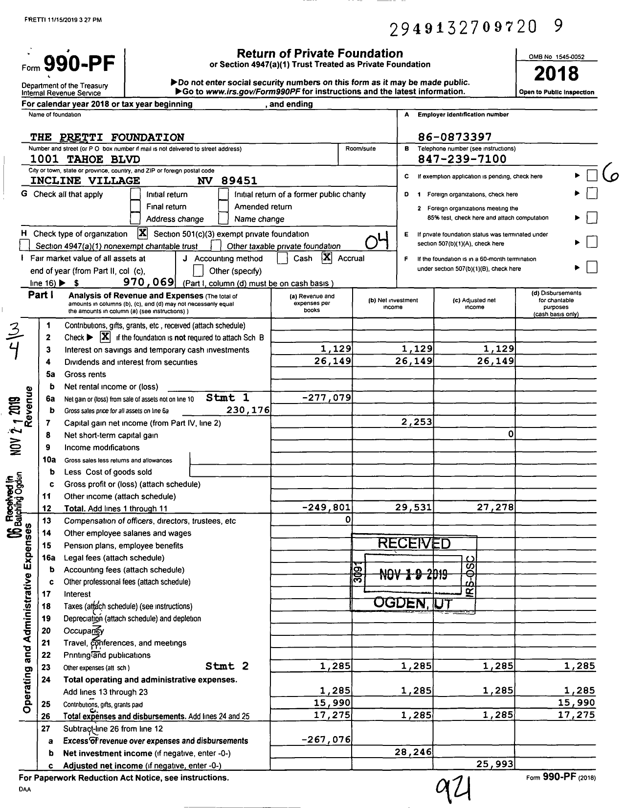 Image of first page of 2018 Form 990PF for Pretti Foundation