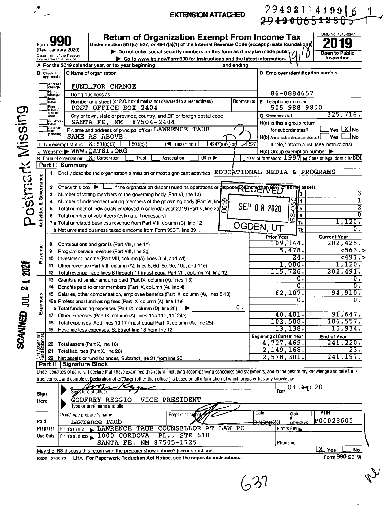 Image of first page of 2019 Form 990 for Fund for Change