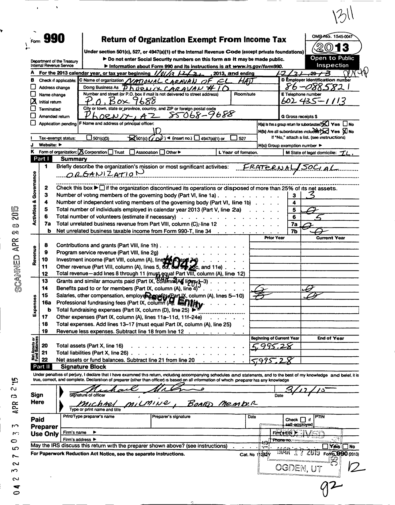 Image of first page of 2012 Form 990O for National Caravan of El Hajj - Phoenix Caravanserai No 10