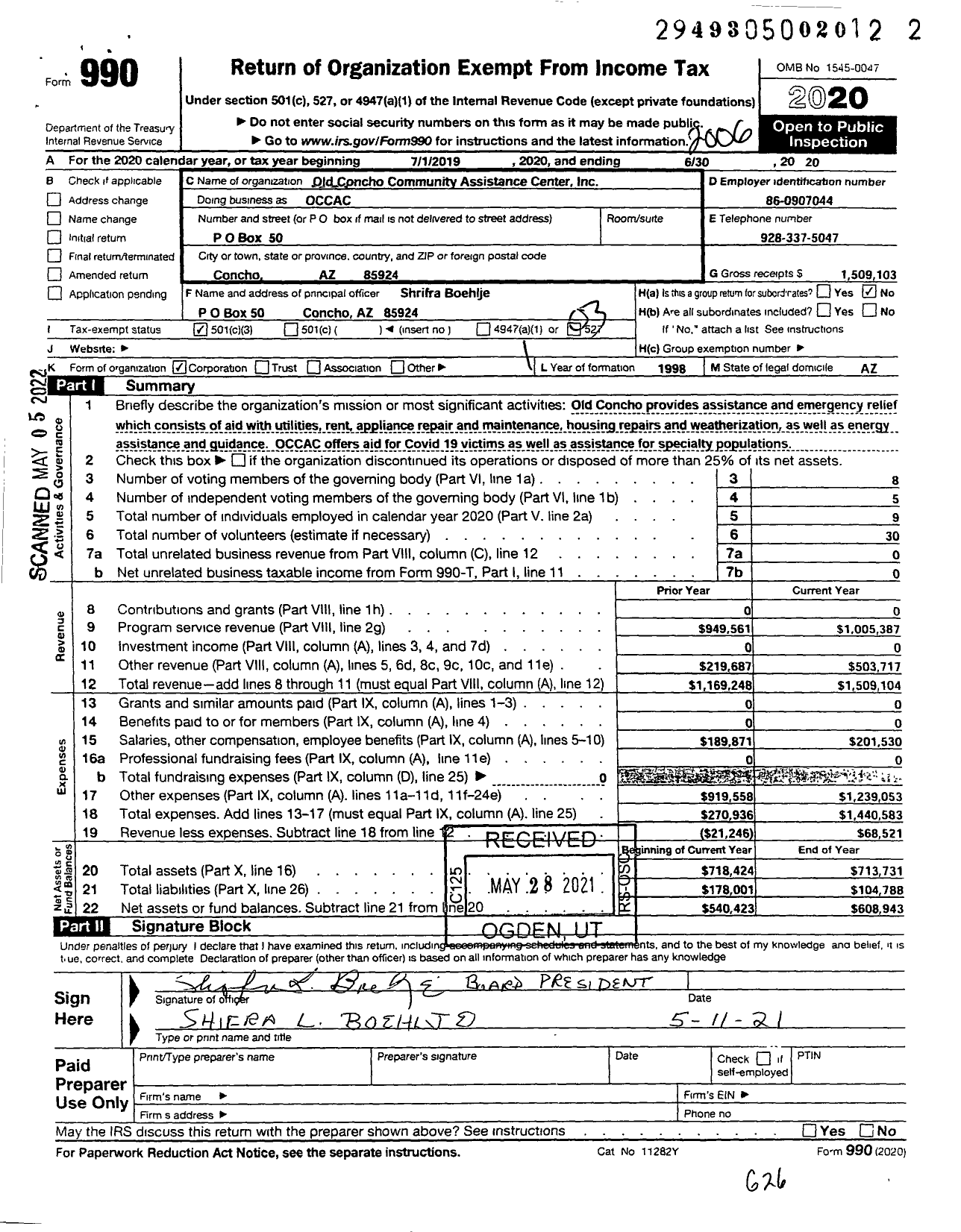 Image of first page of 2019 Form 990 for Arizona Department of Housing