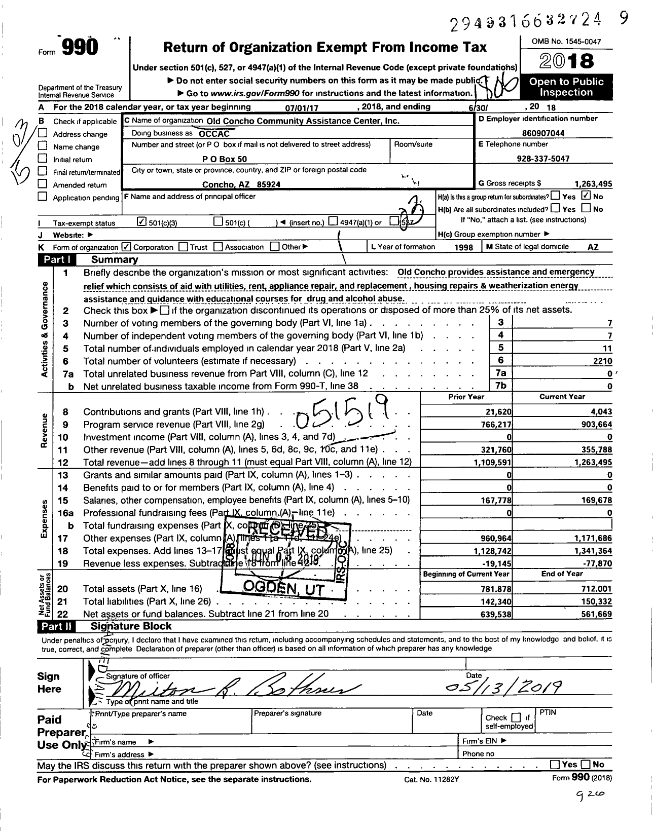Image of first page of 2017 Form 990 for Arizona Department of Housing