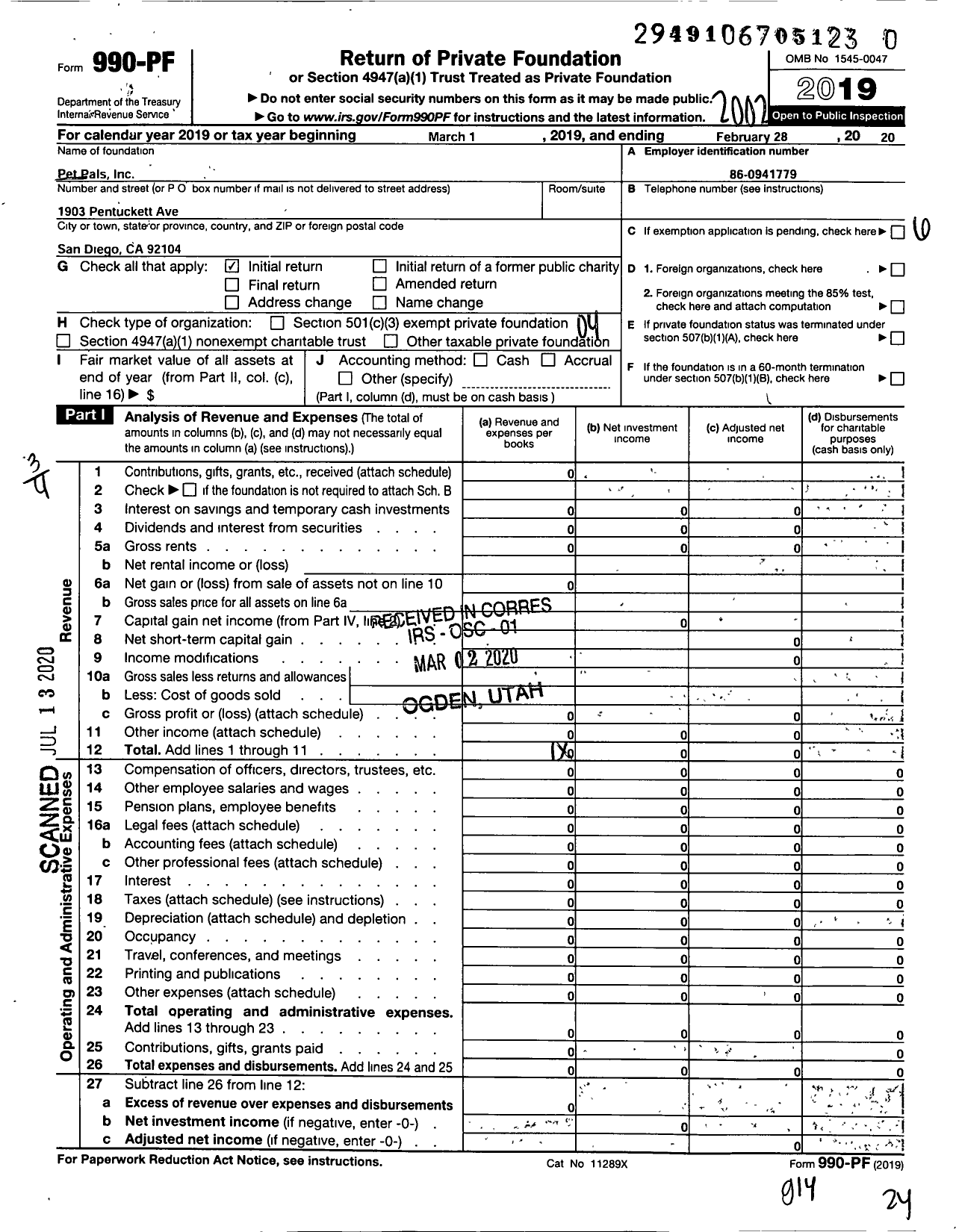 Image of first page of 2019 Form 990PR for Pet Pals